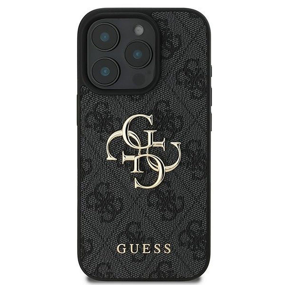 Guess Handyhülle Schutzhülle Rückschale, 4G-Logo-Print, goldfarbene Plakette, Kameraschutz