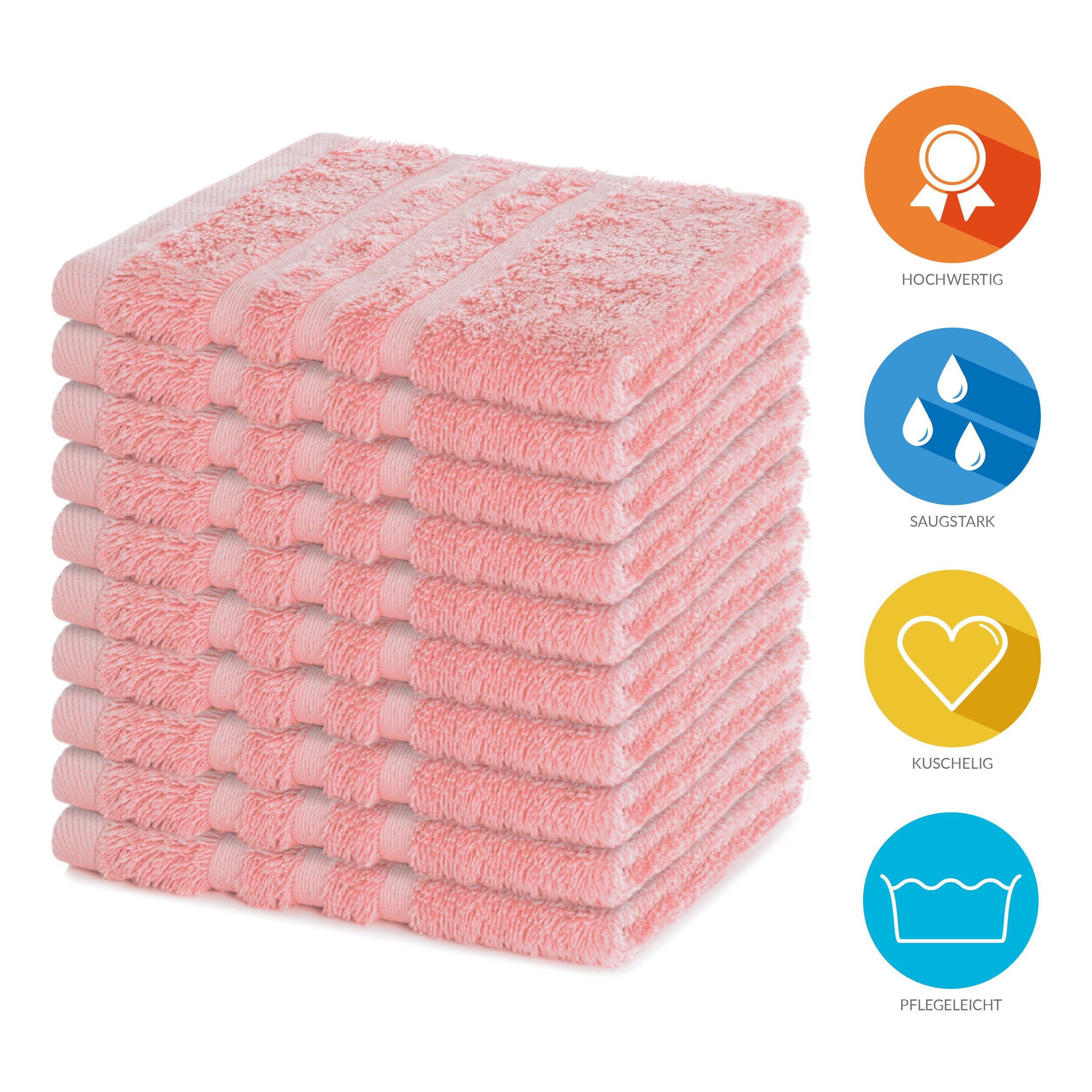 Lavea Seiftuch 10er Gästehandtücher Set 30x30 cm Elena Frottee, kleine Waschlappen, 100% Baumwolle (10er Set), 500 g/m² Frottier, weich & saugstark, pflegeleicht