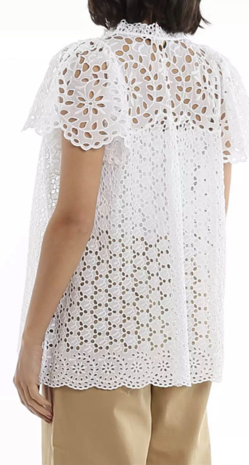 Polo Ralph Lauren Blusentop Broderie Anglaise Tied Mit Bindung - Mandarin-Kragen - Struktur in Laise