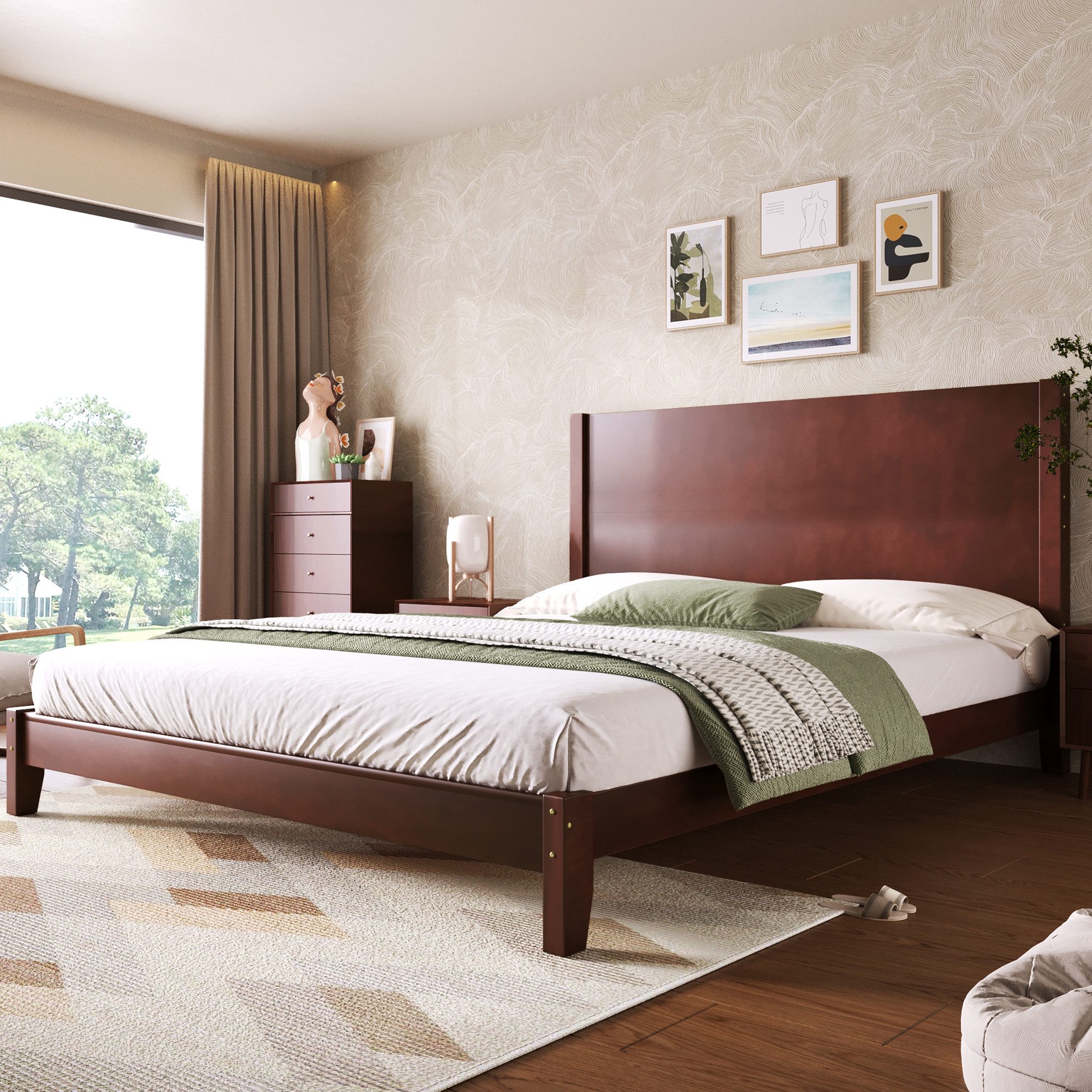 Flieks Holzbett, Doppelbett Jugendbett 160x200cm mit Kopfteil und Lattenrost, Braun