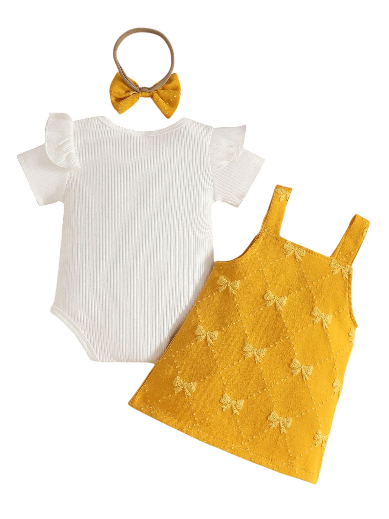 Lapastyle T-Shirt & Kleid Kleidung für Babymädchen, Kurzarm-Strampler, Latzkleid und Stirnband (Set, 3-tlg) Sommerliche Rüschen-Outfit-Sets, für Partys und Urlaub