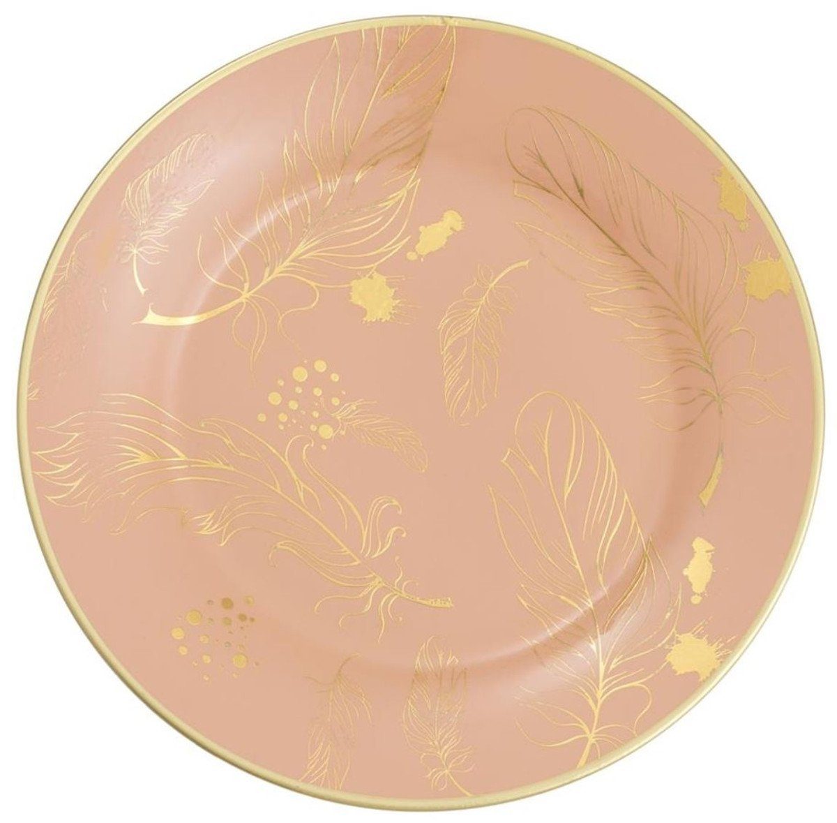 Casa Padrino Dekoobjekt Deko Federn Ø Mehrfarbig Wandteller Porzellan 27 cm Flamingos & / Luxus Set - 8er Gold Wanddeko