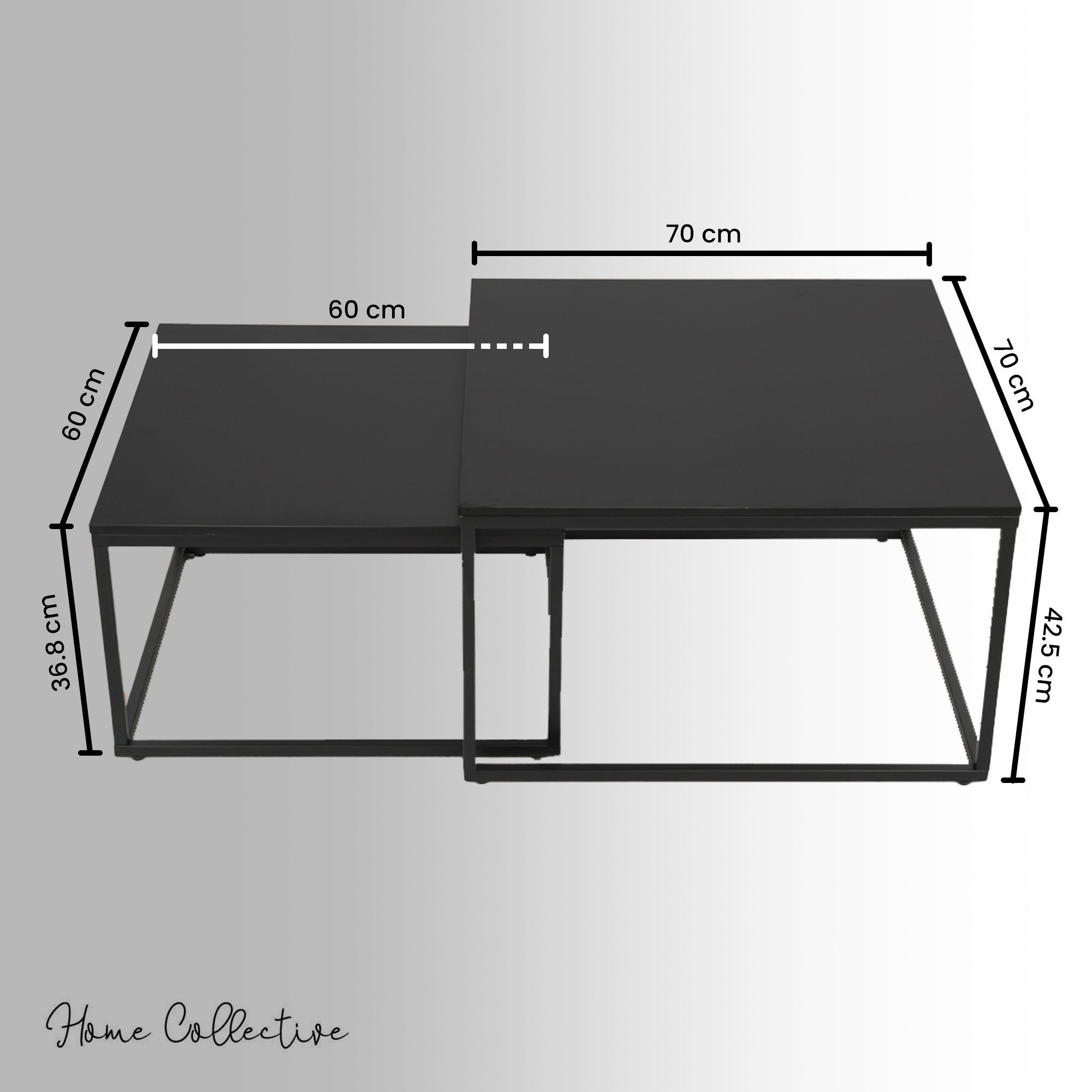 Home Collective Couchtisch 2er Set Beistelltisch Wohnzimmertisch modern rund und quadratisch (ideal als Büro Ablagetisch oder als Wohnzimmer Deko, Quadratisch Set 2 in 1), hochwertiges Design mit Metallgestell, stabile Tischplatte, schwarz