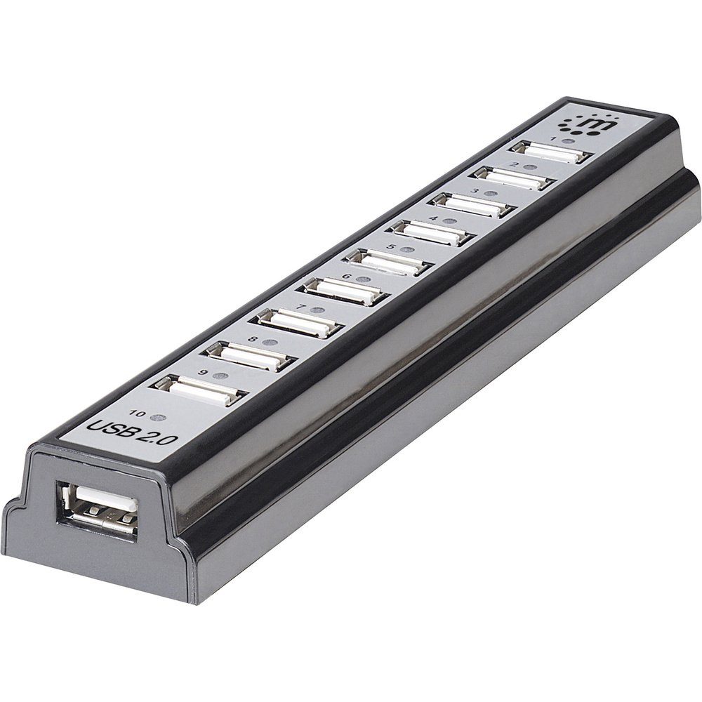 MANHATTAN USB-Verteiler Manhattan 10 Port USB 2.0-Hub Schwarz, Silber