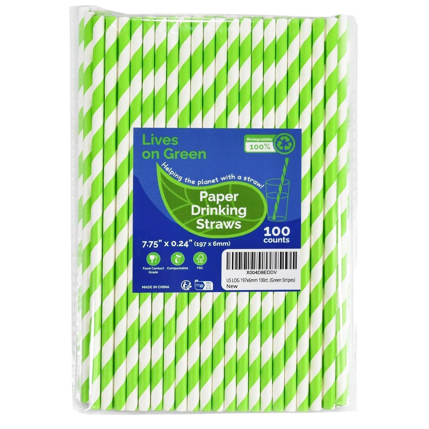 LuxusKollektion Bastel-Strohhalme Trinkhalme Papier Grün/Weiß Gestreift 100Stk, (100-tlg)