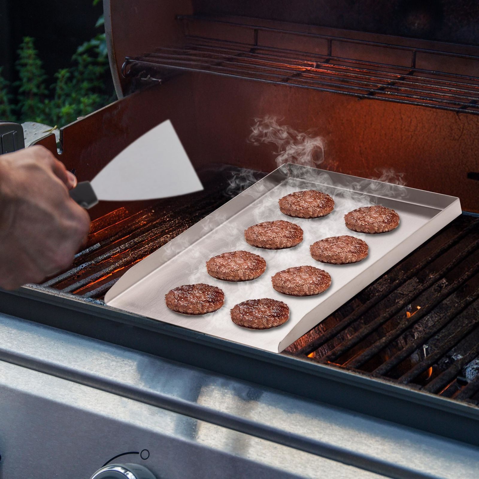 Gravidus Grillplatte Hochwertige Plancha Grillplatte aus Edelstahl mit Grillspachtel