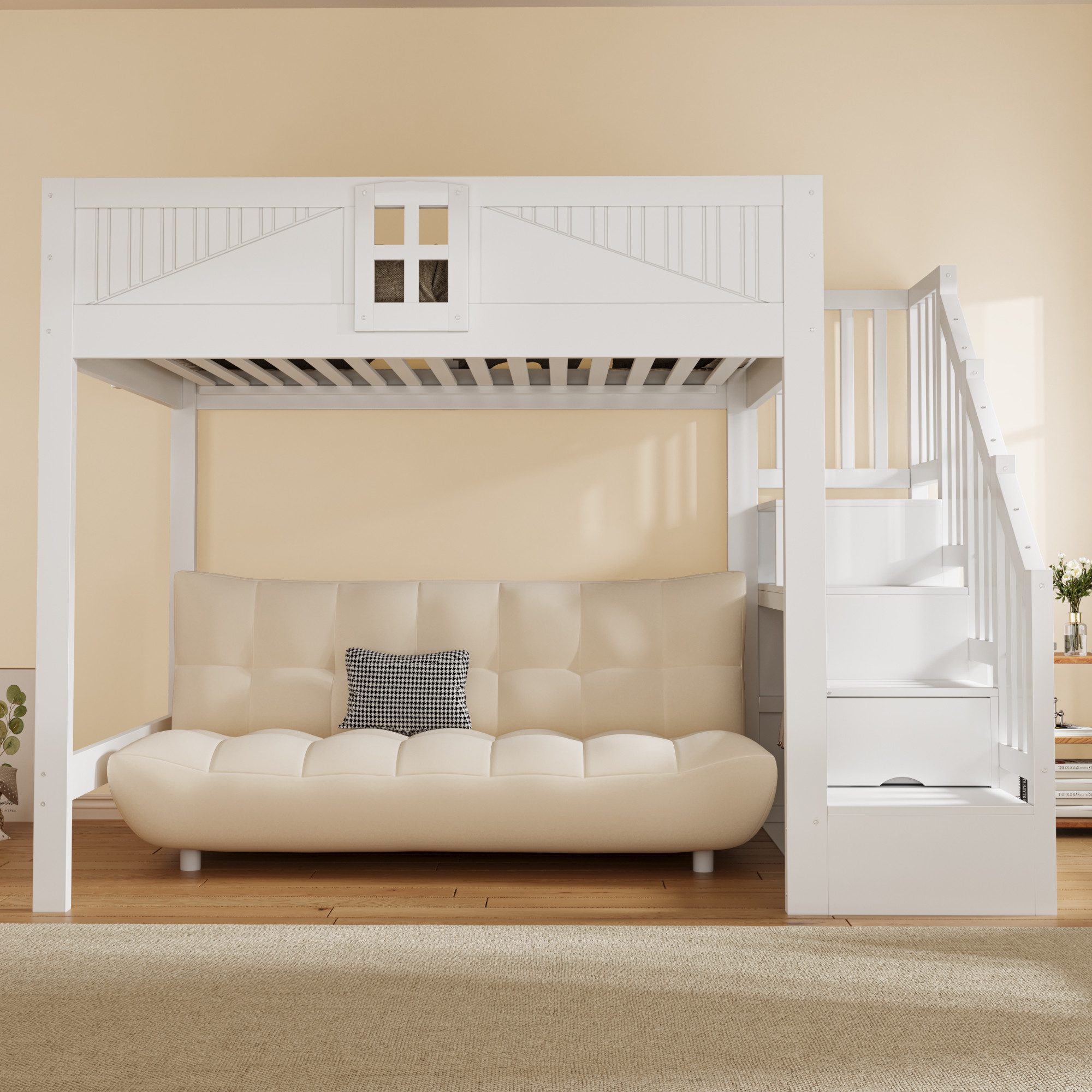 Flieks Hochbett Kinderbett 140x200cm mit Stauraumtreppe (Links & Rechts Austauschbar) – Bild 3 von 5