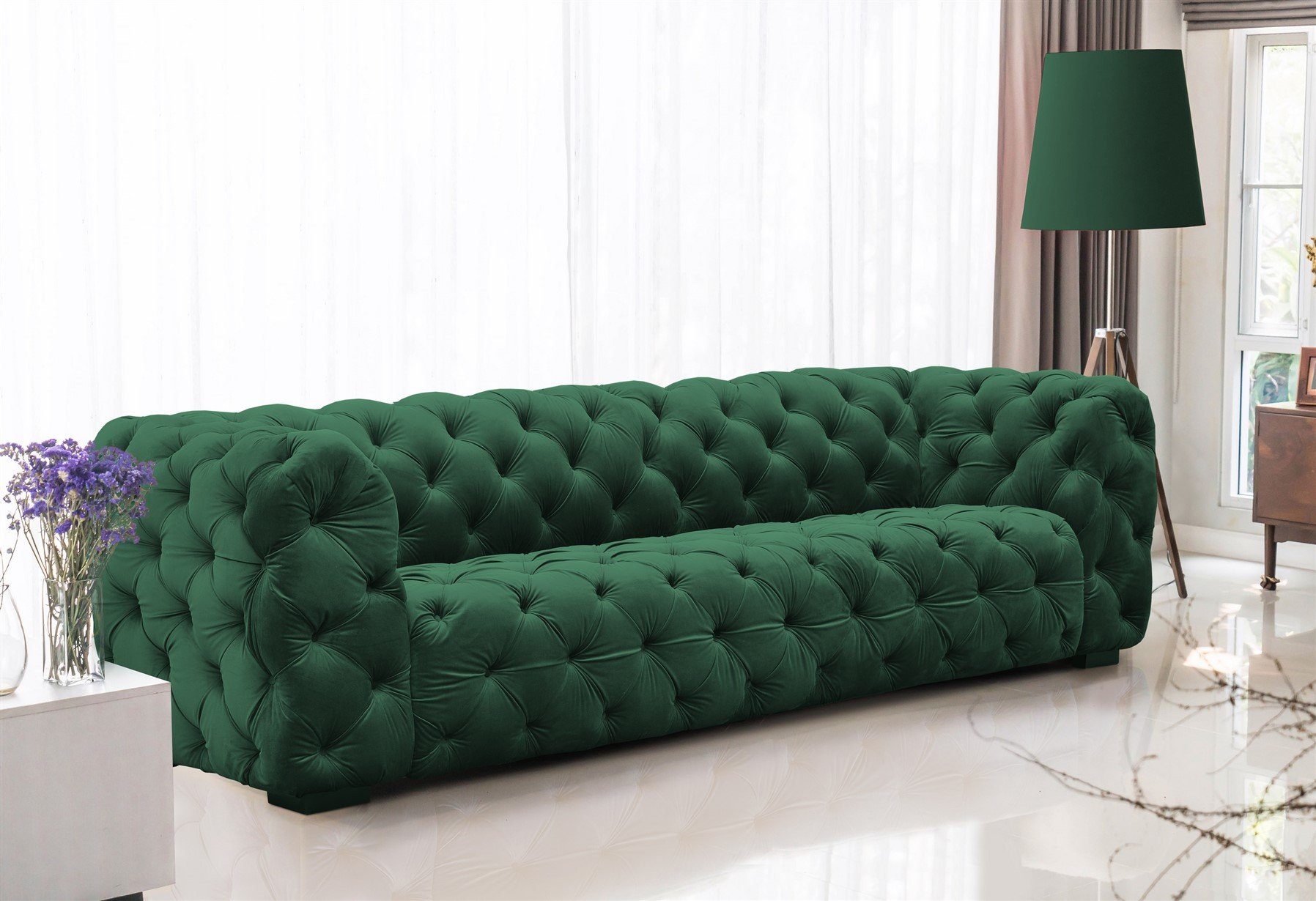 Fun Möbel Sofa Sofa Designer-Sofa NATALIE 4-Sitzer in Stoff, 1 Teile, Rundumbezug Grün