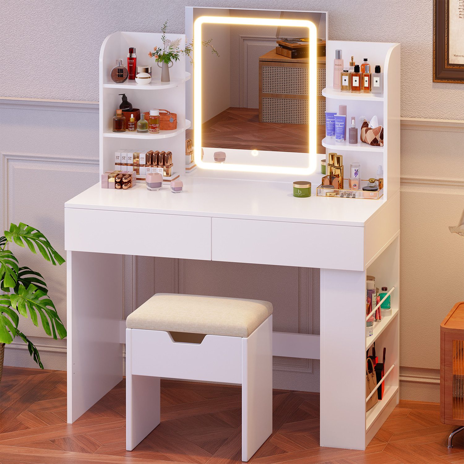 Furnicopia Schminktisch 90/110 cm, LED-Beleuchtung mit günstig online kaufen