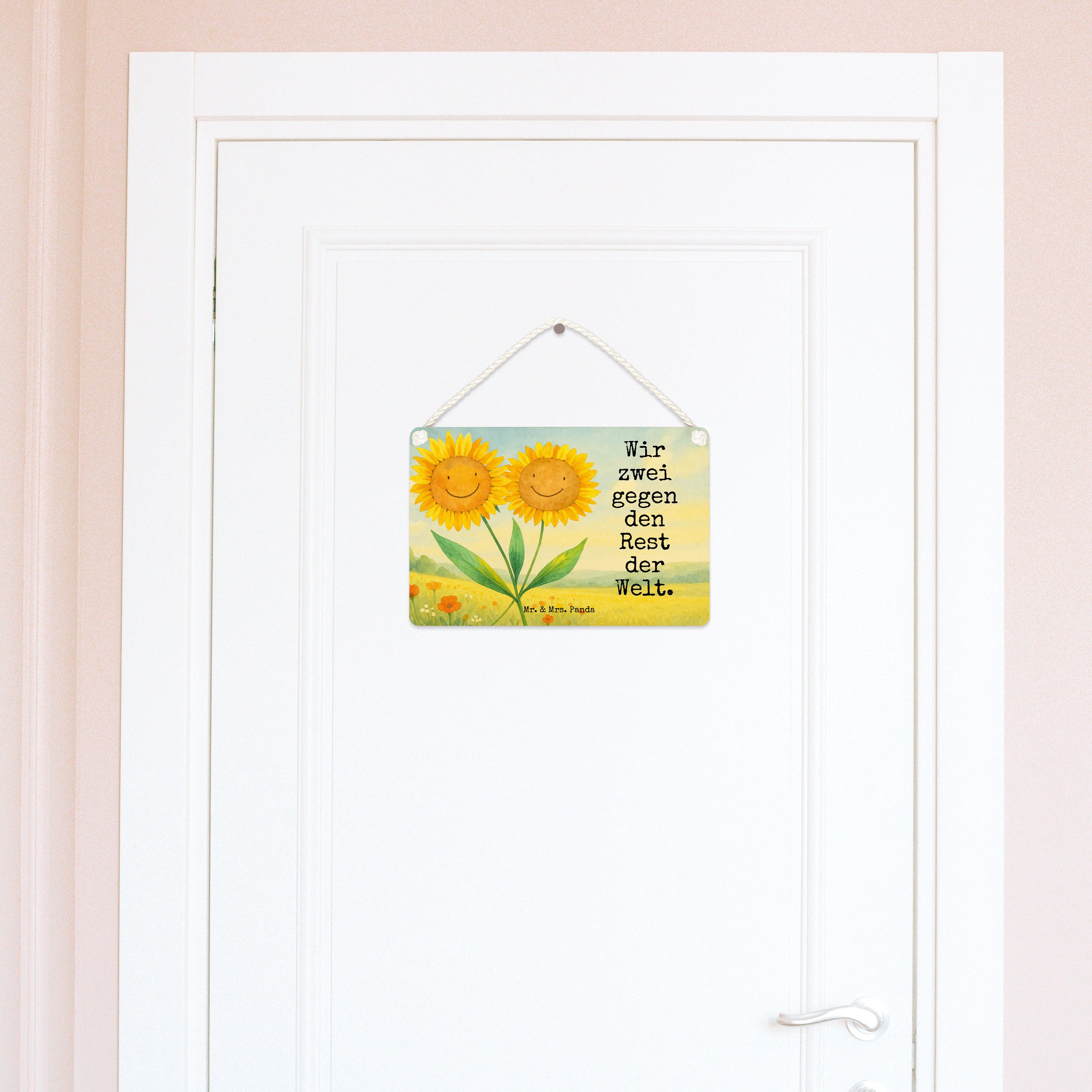Mr. & Mrs. Panda Hinweisschild Blume Sonnenblume Design, Schild DIN A6, Weiß, Wandschild, Lieblingsm, (Packung), kleine aufmerksamkeit hängeschild Deko Schild