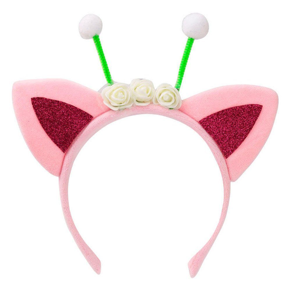Blusmart Haarband Halloween-Haarband Im Tierstil Mit Blumen, Hochelastisches, Haarband pink elf cat