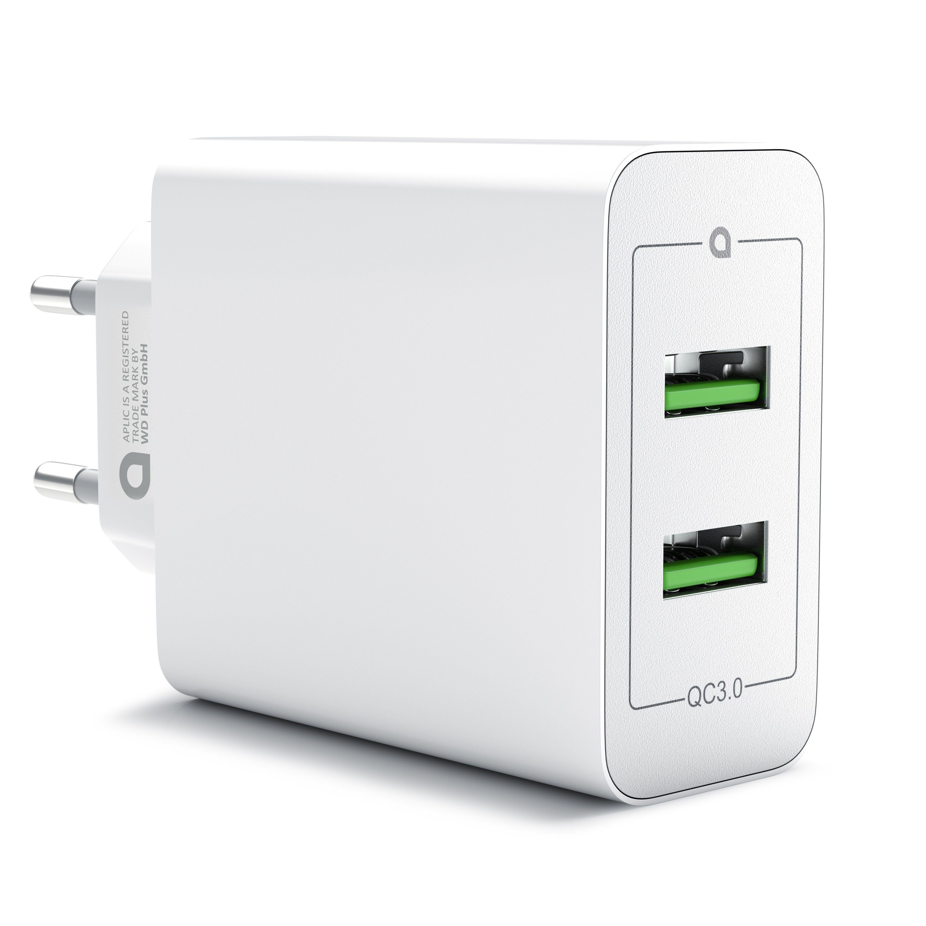 Aplic 2-Port Quick Charge USB Ladegerät 36 W, 6000 mA, Schnellladefunktion USB-Ladegerät (6000 mA, Ladeadapter mit Überhitzungs- und Spannungsschutz, 2 USB Anschlüsse)