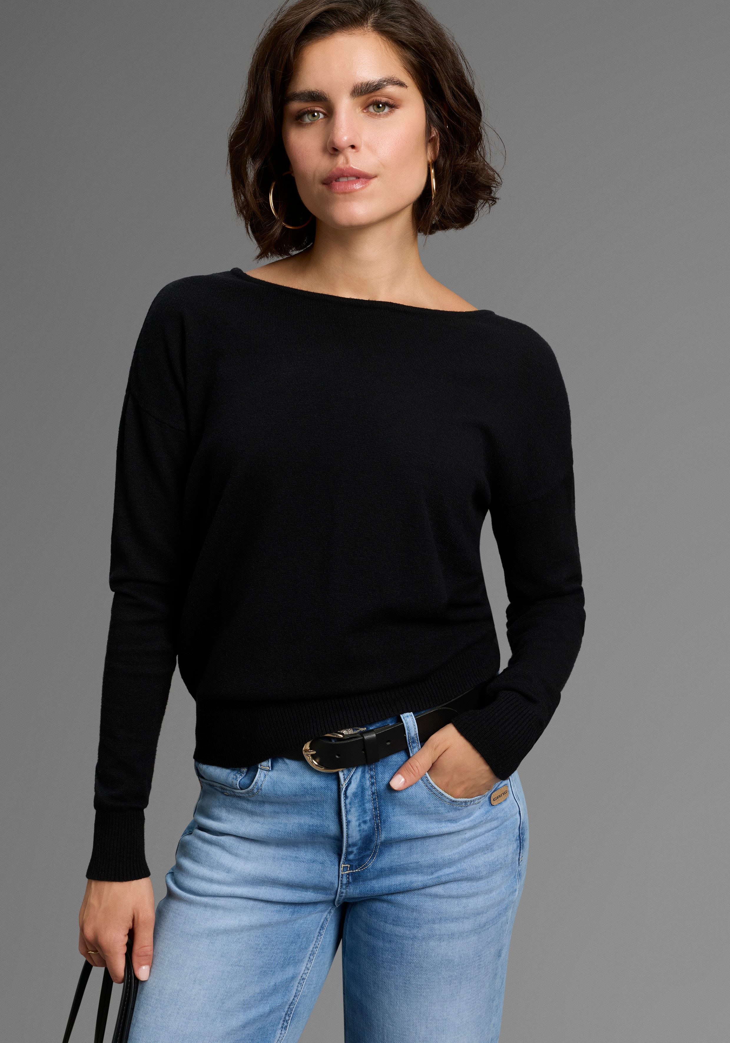 Laura Scott Strickpullover softer Übergangsstrick mit femininen Schnürdetai günstig online kaufen