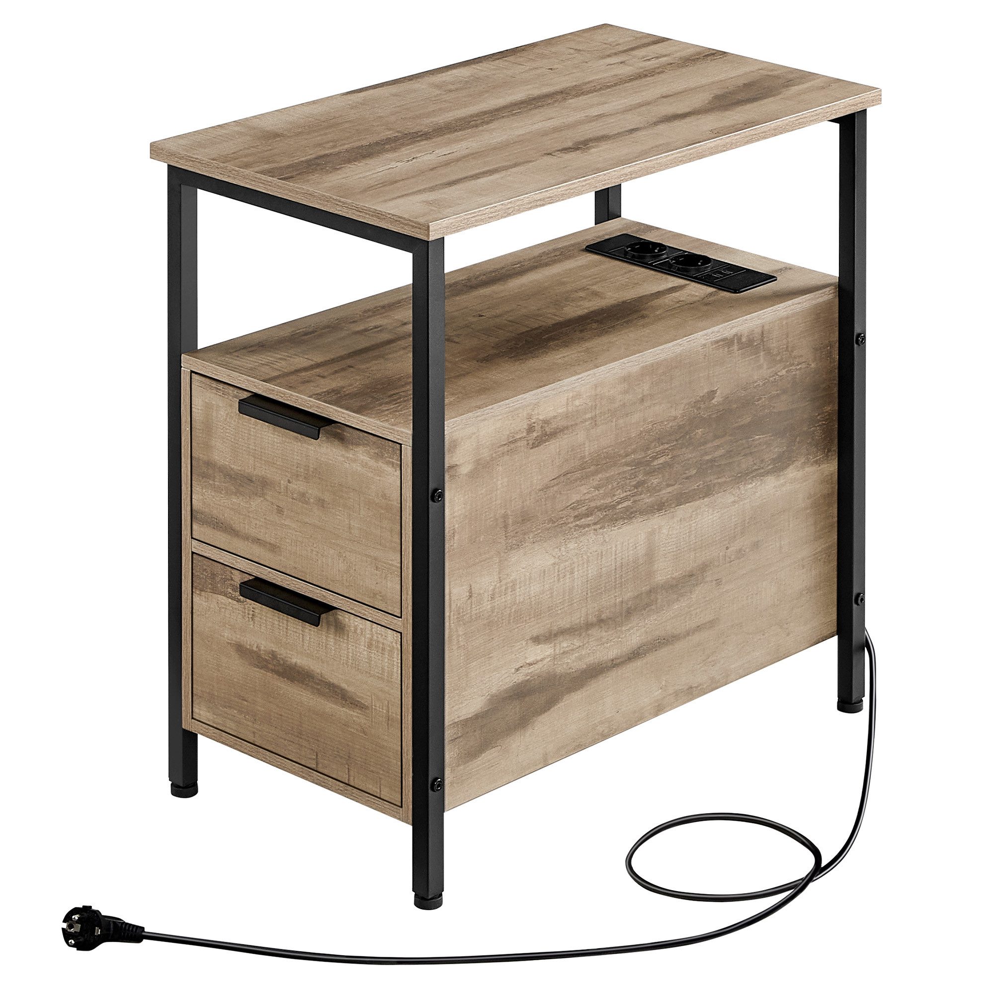 VASAGLE Beistelltisch (1-St), Nachttisch mit Steckdosenleiste, 2 Schubladen günstig online kaufen