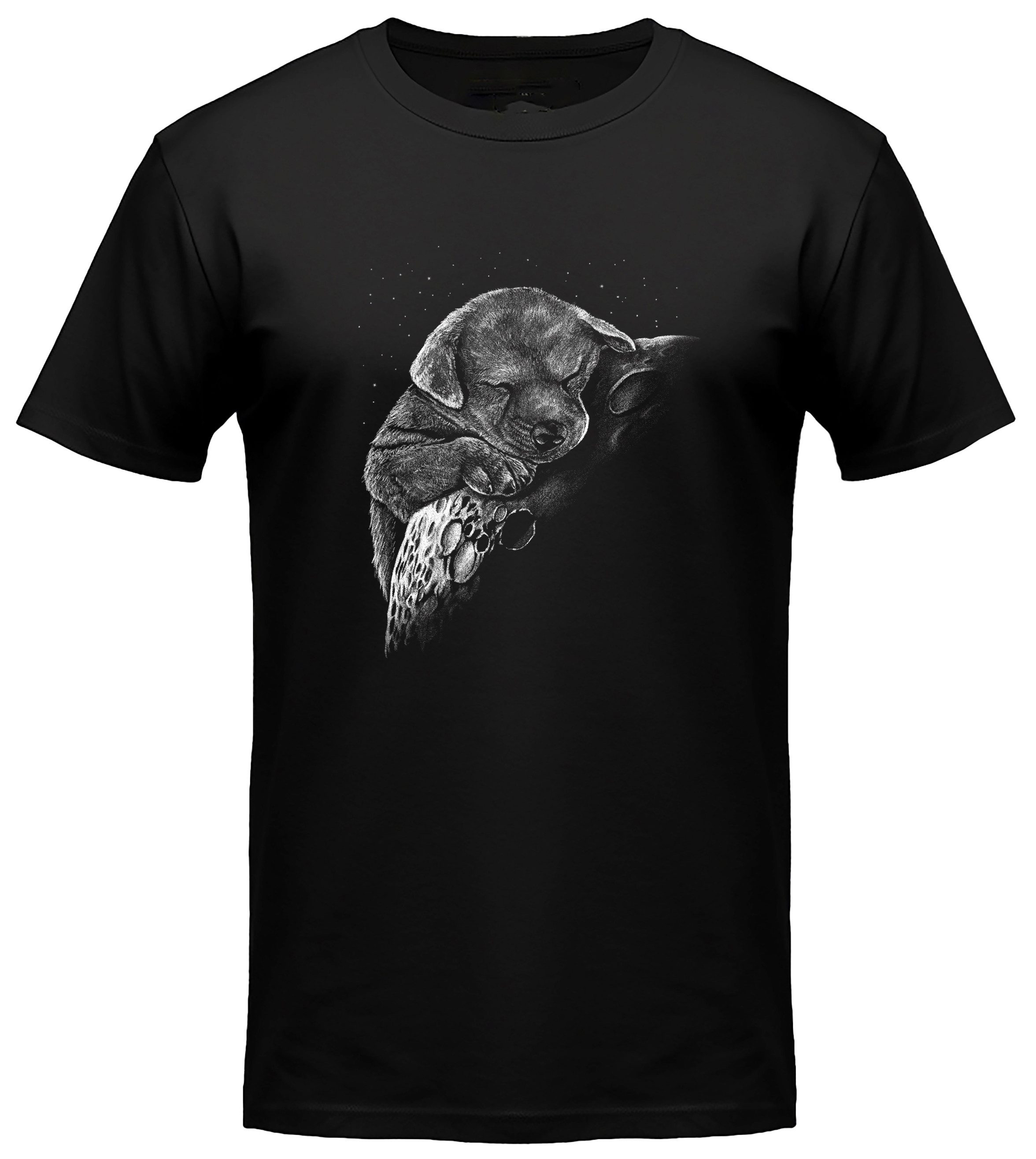 MyDesign24 T-Shirt Hunde print Shirt Welpe auf Mond Hunde T-Shirt schwarz kurzarm Regular Fit i260
