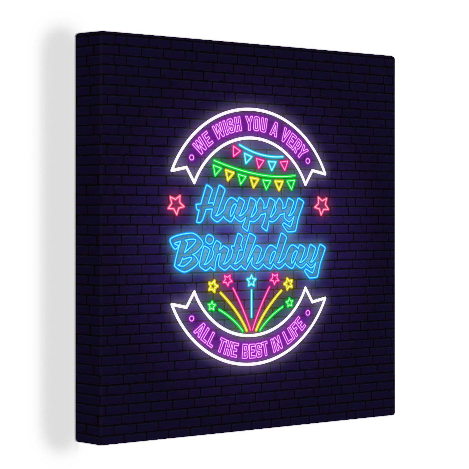 OneMillionCanvasses® Leinwandbild Alles Gute zum Geburtstag - Neon, (1 St),  Leinwand Bilder für Wohnzimmer Schlafzimmer