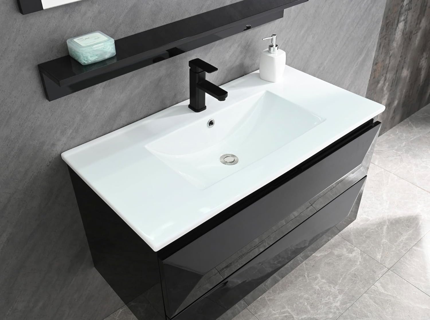 Badmöbel-Set Badmöbel-Set Faizee Möbel, Badmöbelset Miran 90 cm Schwarz Hochglanz
