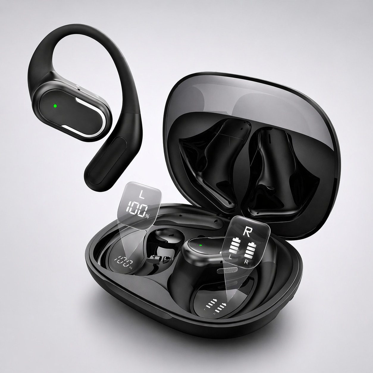 Xruiy Bluetooth 6.0 Kopfhörer für Radfahren, kabellose Sport Kopfhörer, Open-Ear-Kopfhörer (Bluetooth, mit 16,2 mm Treiber, IPX7, 60 Std Laufzeit, Dual-Mikrofon)