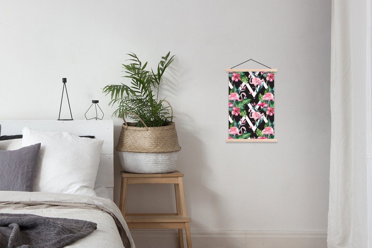 (1 Flamingo, St), Muster Blumen MuchoWow für - - Textilposter Magnetisch Poster Posterleiste, Bilderleiste, Wohnzimmer,