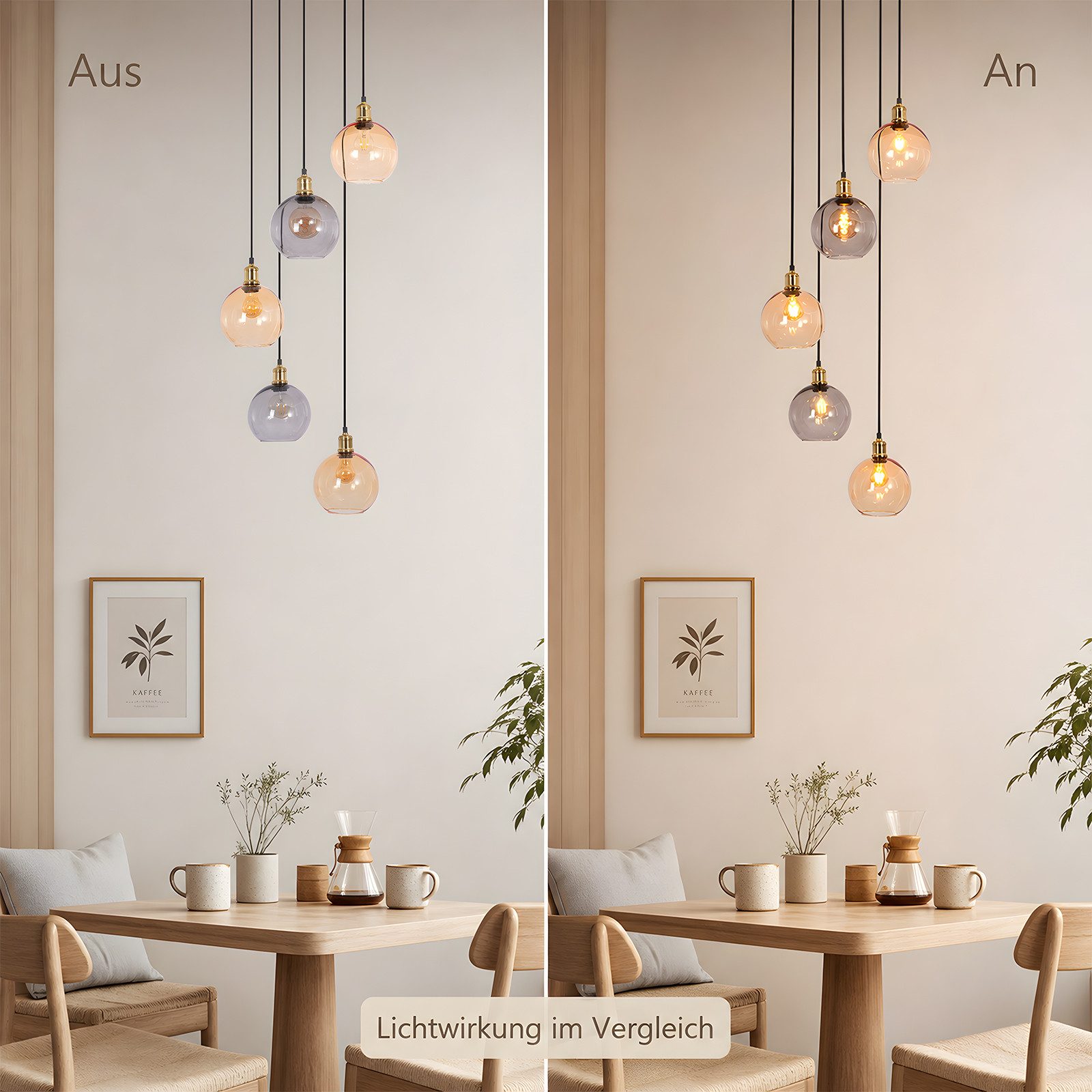 Nettlife Pendelleuchte Esstisch Treppenhaus Glas kugel Hängelampe 5/7flammig 160/190cm, ohne Leuchtmittel, Buntglas Hängeleuchte für Villa Wohnzimmer Flur Galer – Bild 2 von 5