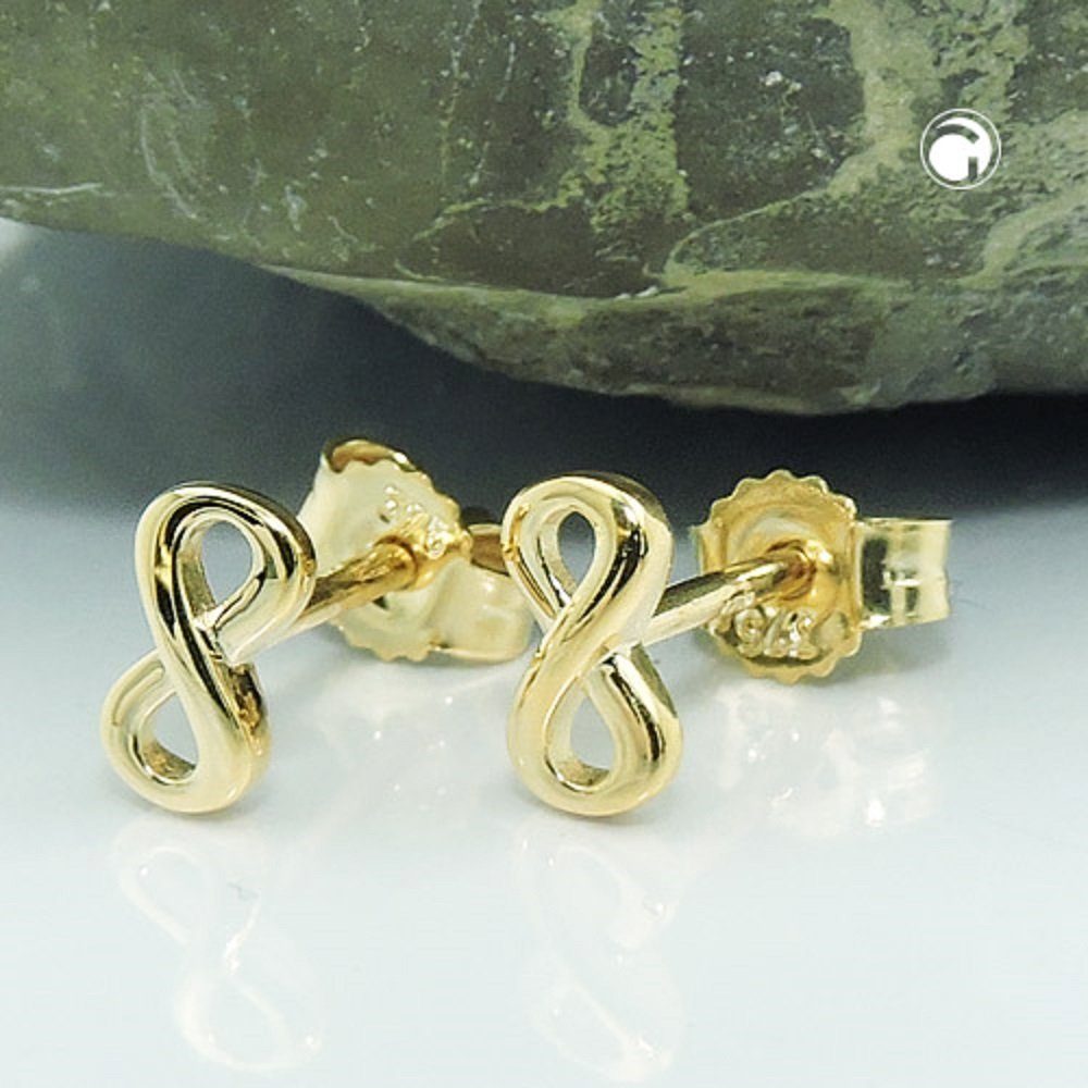 6 Ohrringe 3 für Unendlichkeitszeichen Gold Ohrstecker Goldschmuck x unbespielt Paar Schmuckbox, inkl. Damen 750 mm