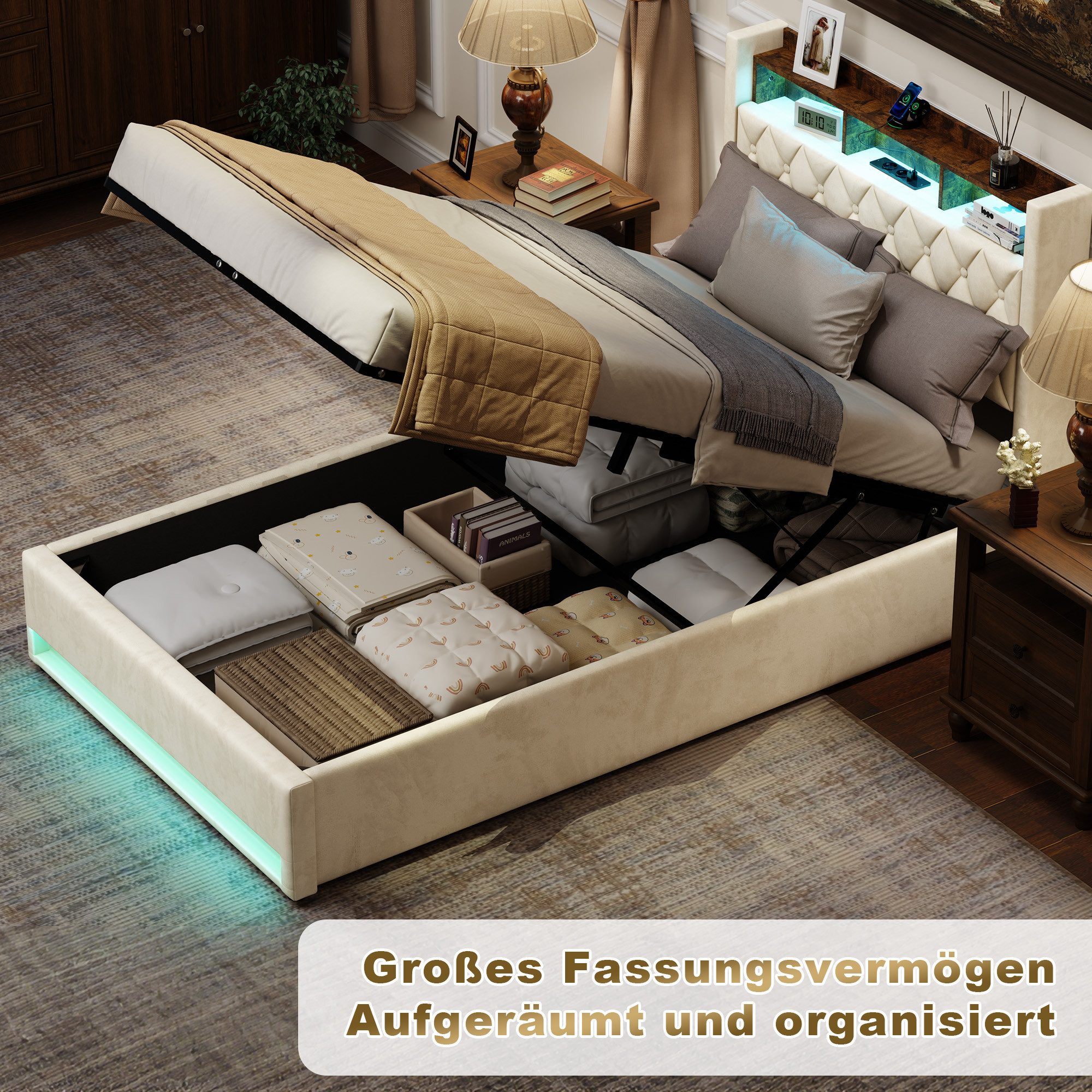 STILVORA Polsterbett mit bettkasten,Stauraumbett Boxspringbett 90×200 mit U günstig online kaufen