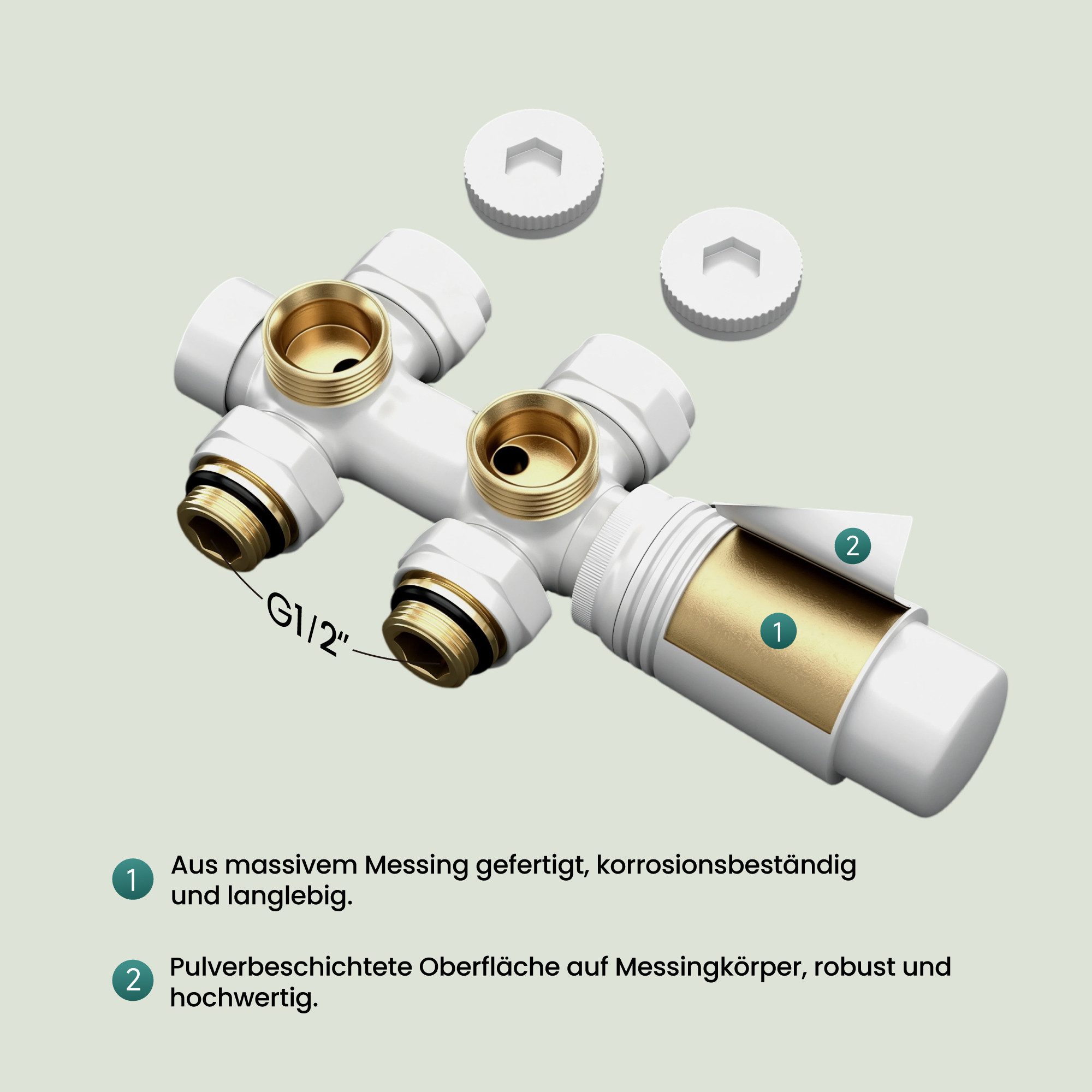 Mai & Mai Heizkörperthermostat Multiblock mit Thermostat für Heizkörper Ventilanschluss Ventil03, Eck- und Durchgangsform,Messing-Ventilkörper mit ABS-Thermostatkopf