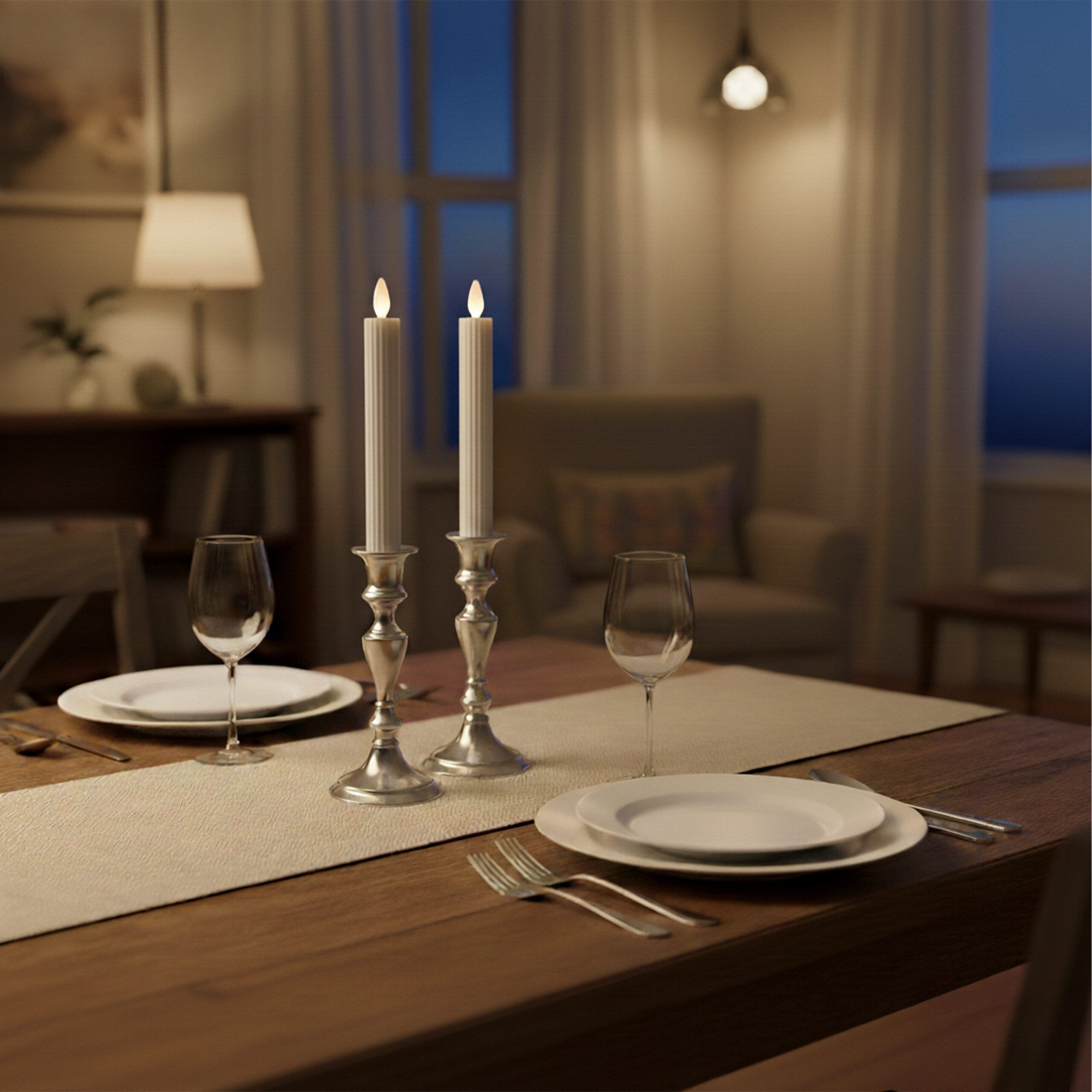 relaxdays LED-Kerze LED Stabkerzen 2er Set, Hellgrau