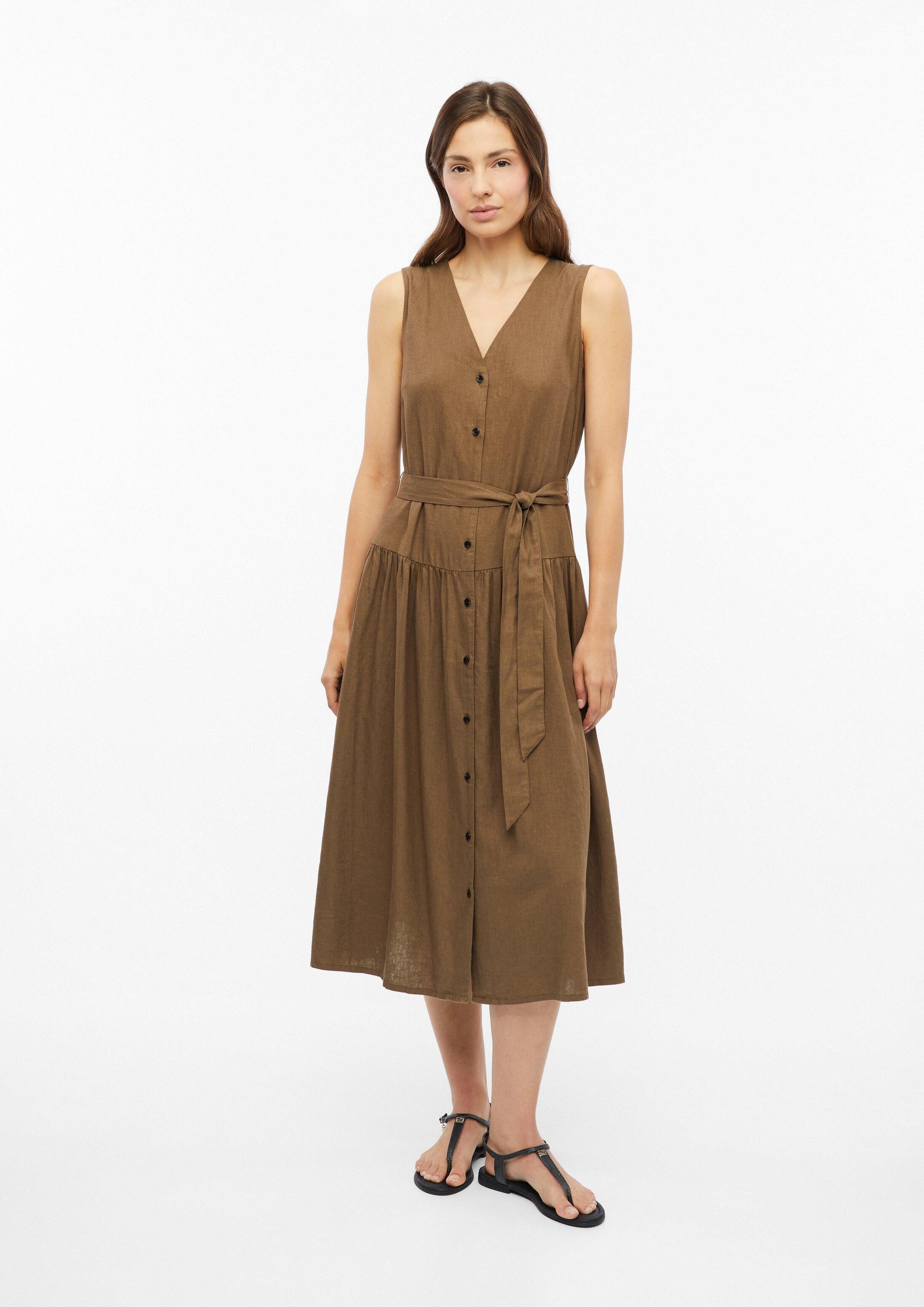 s.Oliver Midikleid Kleid Leinenmix-Kleid mit Raffung