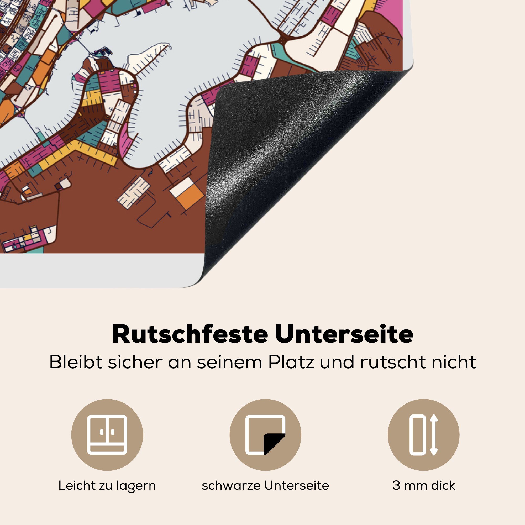 Illustration cm, MuchoWow bunten Karte Vinyl, Herdblende-/Abdeckplatte (1 tlg), Arbeitsfläche einer Ceranfeldabdeckung 70x52 von Mobile Brasilia, nutzbar,