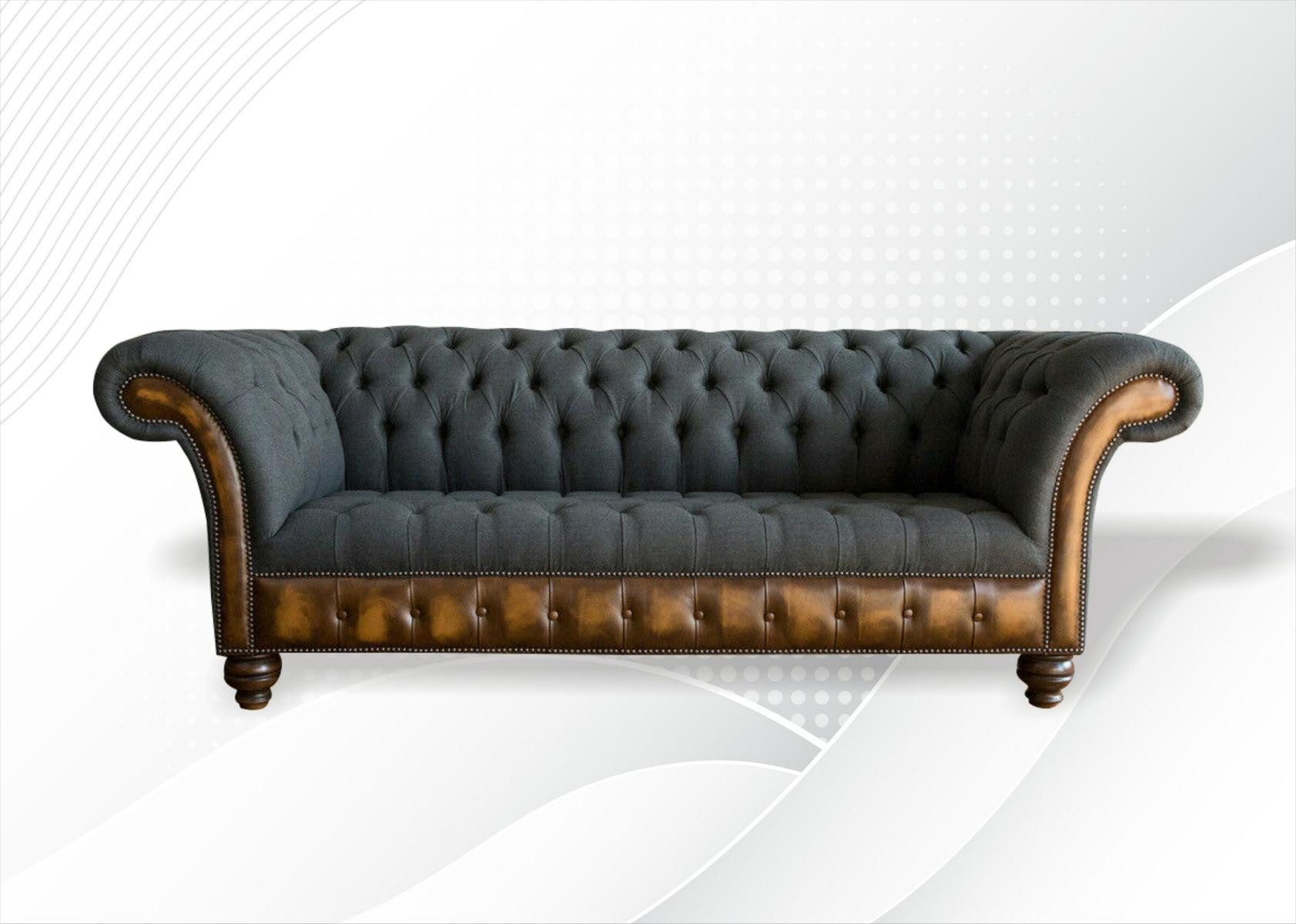 Chesterfield-Sofa Elegantes Chesterfield-Sofa in Grau mit Holzfüßen