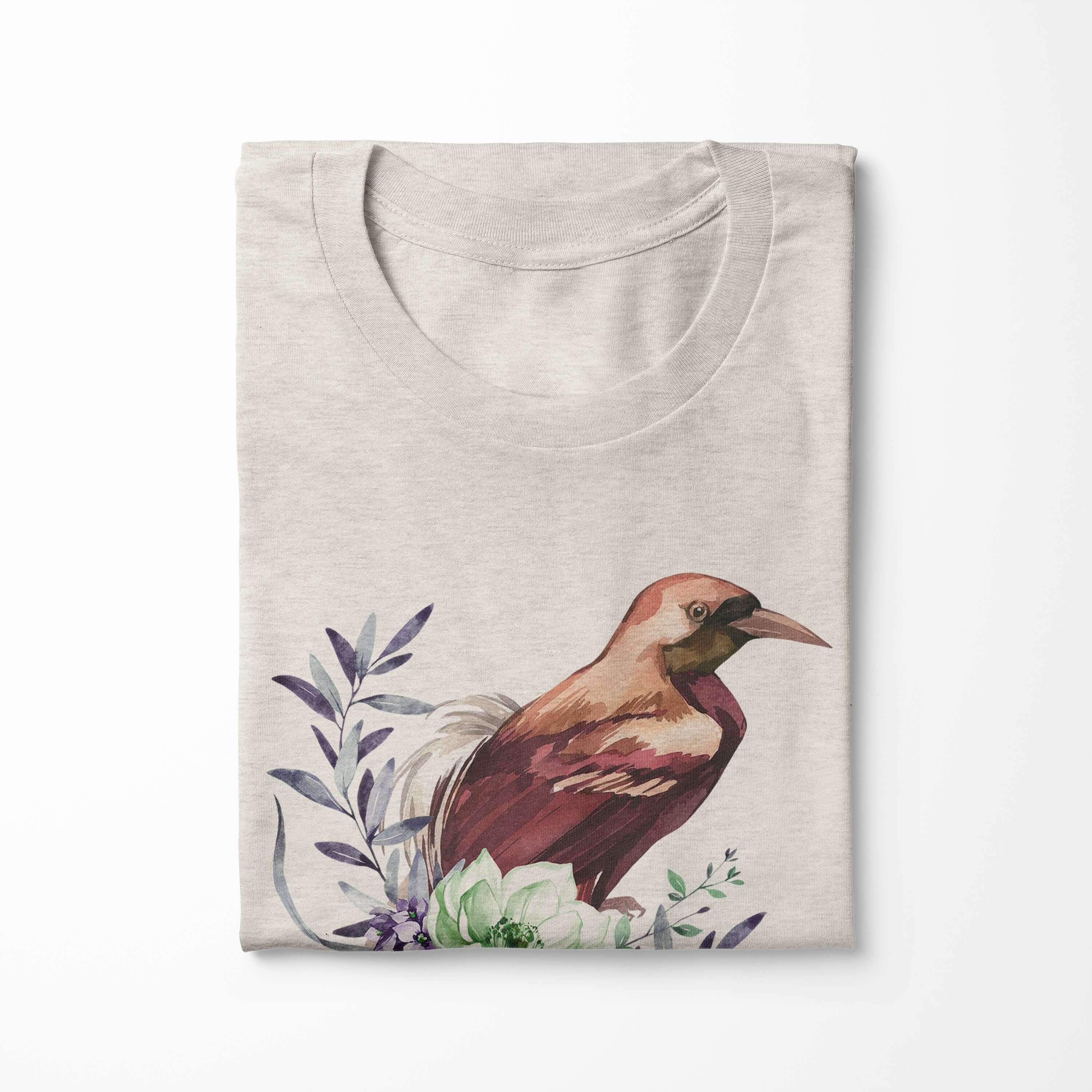 Sinus Art T-Shirt Herren Shirt Farbe Blumen Nachhaltig Organic Vogel Bio-Baumwolle Aquarell Motiv T-Shirt Ökomode (1-tlg)