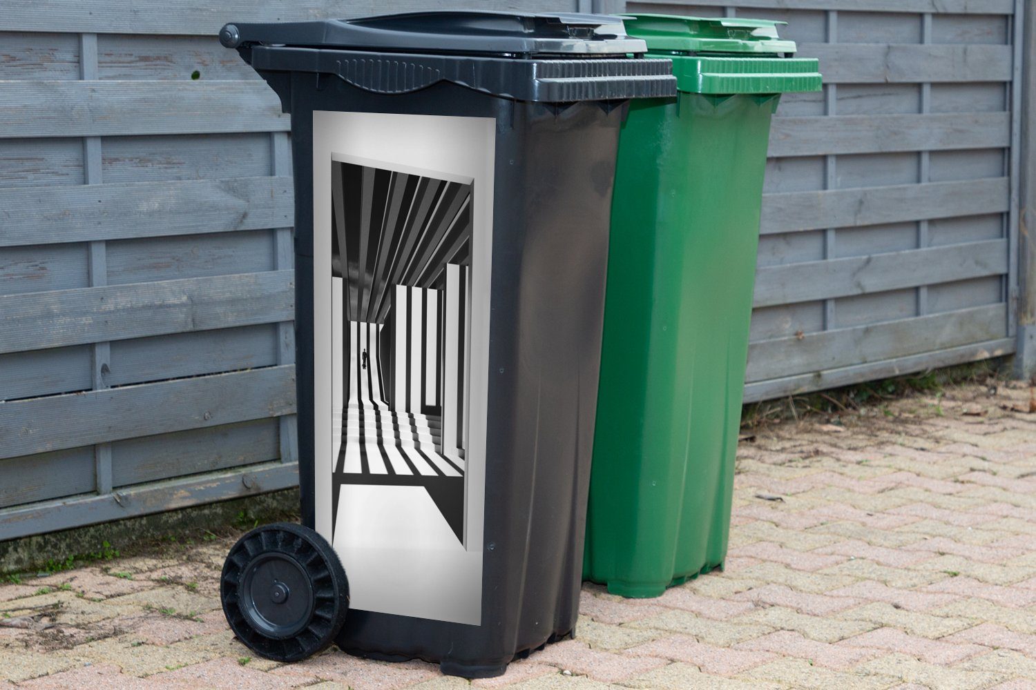 Mülltonne, - (1 Abfalbehälter Weiß Container, - Tür Schatten Linien Wandsticker - Mülleimer-aufkleber, St), Sticker, MuchoWow