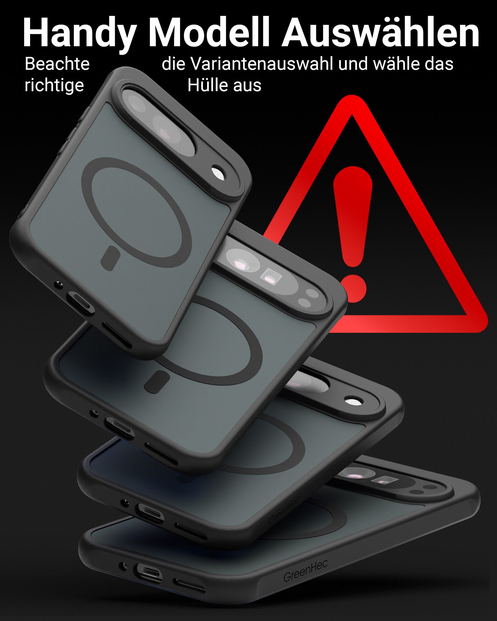 GreenHec Handyhülle Hülle Google Pixel 10 9 8 7 6 Pro XL MagSafe Case 9a 10a Magnet Schutz 7 Zoll, Cover Schwarz Magnetisch Handyhülle Pixelsnap Black Stoßfest  – Bild 2 von 5
