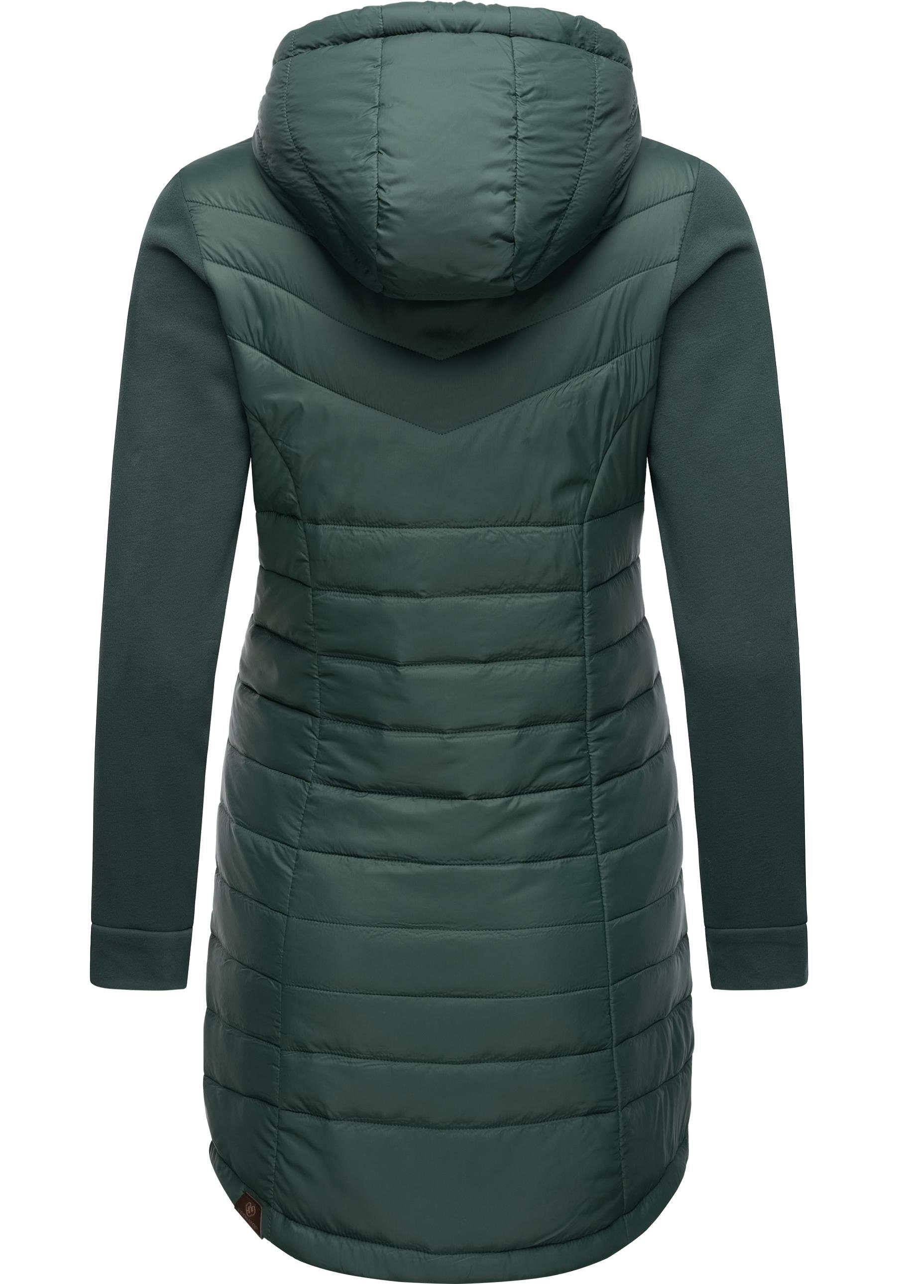 Mantel mit dunkelgrün modernem Ragwear Kapuze Lucinda Long II aus Steppmantel Materialmix