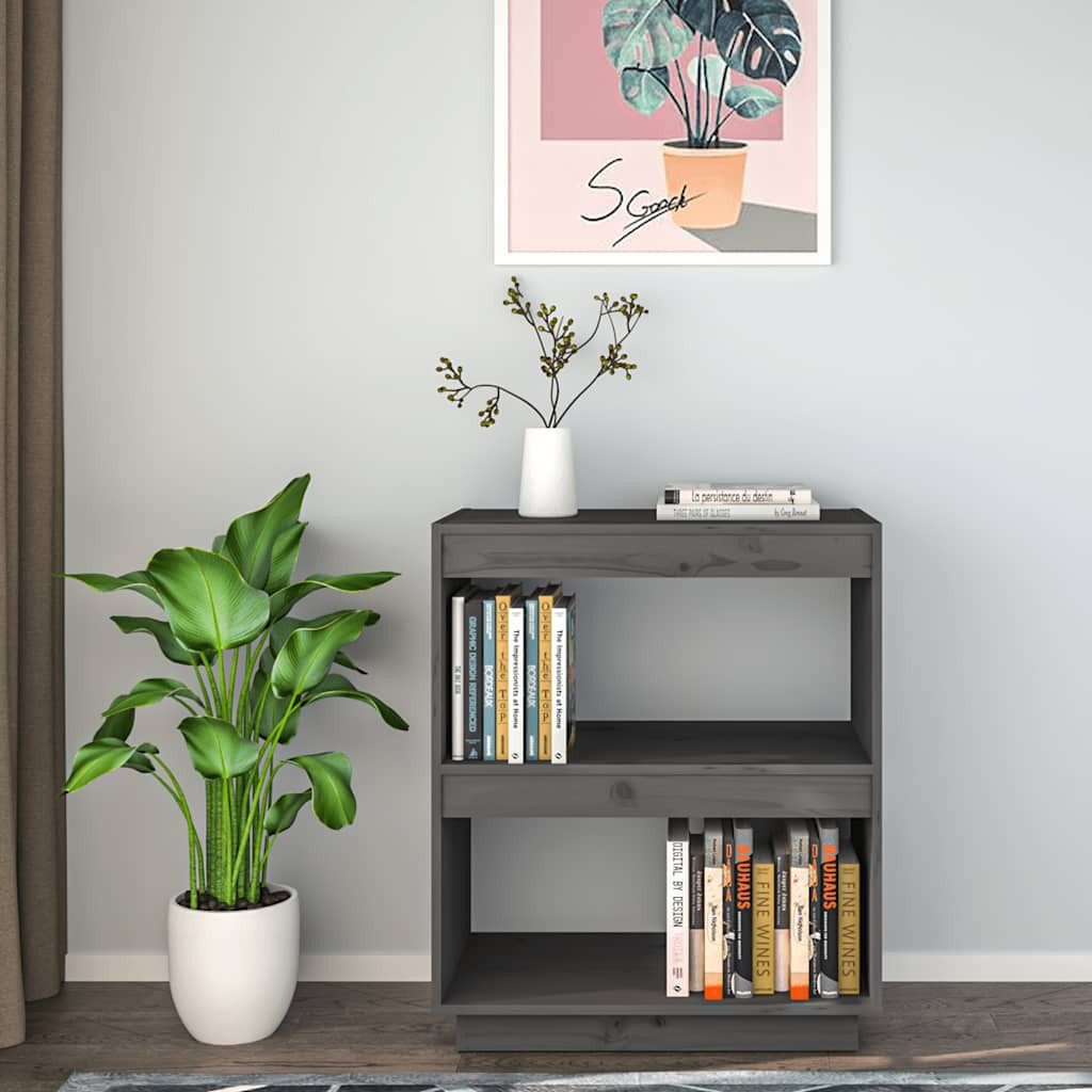 furnicato Bücherregal aus massivem Kiefernholz Grau 60 x 35 x 71 cm, 1-tlg., Stabiles Standregal mit viel Stauraum für Bücher und DVDs im Wohnraum – Bild 3 von 5