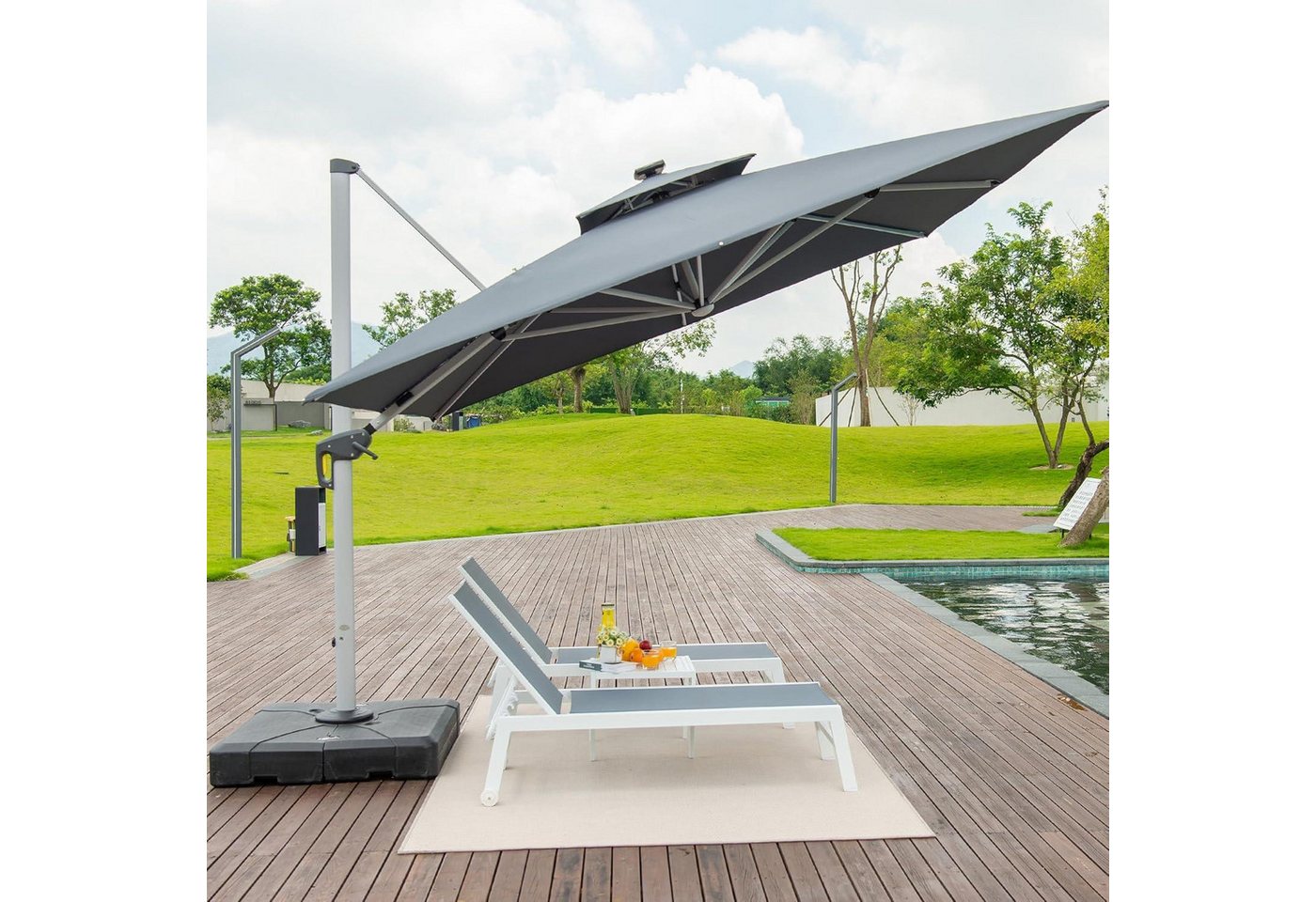 Thumbnail - LuxusKollektion Ampelschirm Sonnenschirm LED Ampelschirm 365x365cm Quadrat Kurbel UV50+ Grey