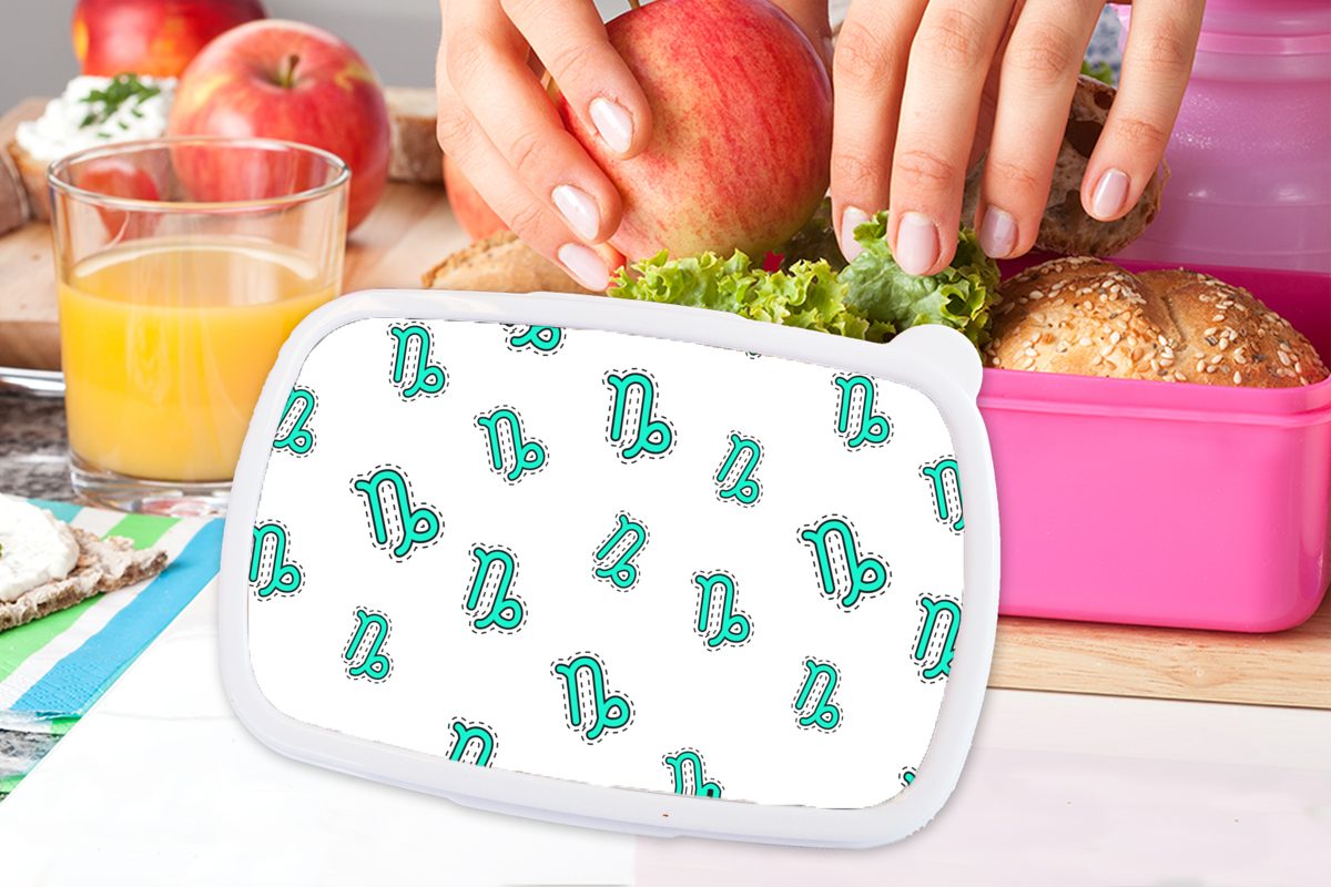 Snackbox, Kunststoff Kinder, (2-tlg), für Astrologie, Kunststoff, - Gestaltung Brotdose - rosa Erwachsene, MuchoWow Lunchbox Brotbox Steinbock Mädchen,