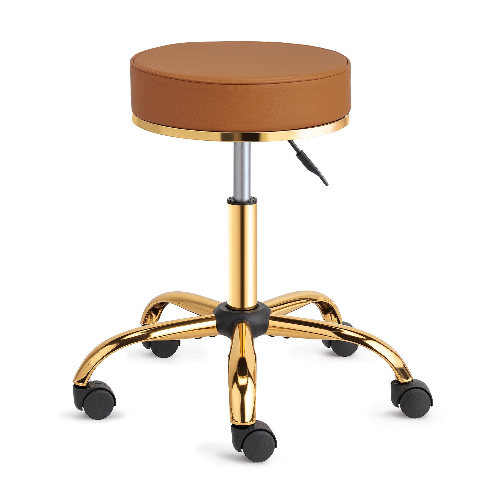 VINGLI Drehhocker Rollhocker höhenverstellbar, Bürohocker, Arbeitshocker 360° drehbar, 10cm Polsterung, für Büro/Salon/Bar, Kunstleder, Schwarz