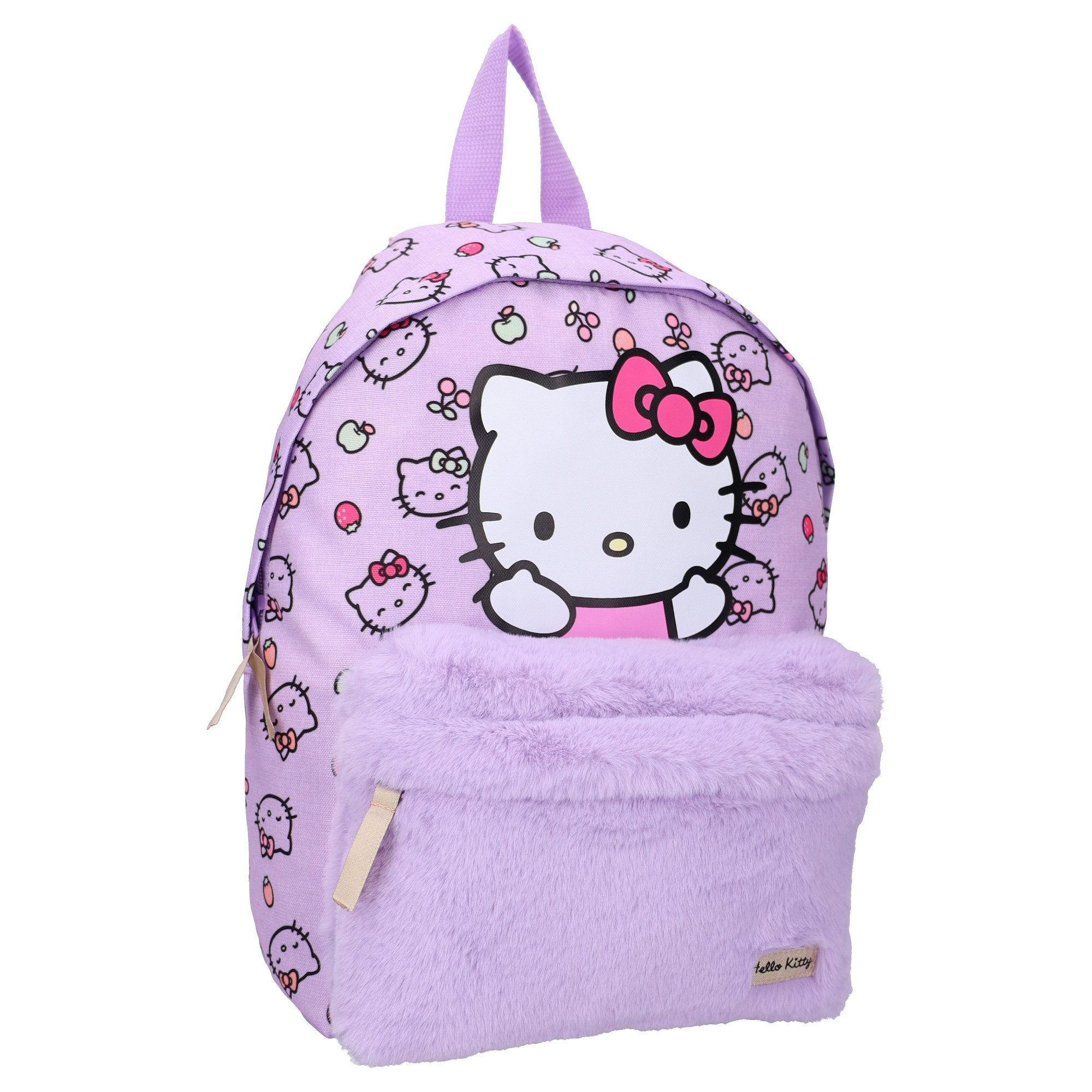 Hello Kitty Kinderrucksack Rucksack flauschiger Fronttasche Schule Freizeit und Ausflüge