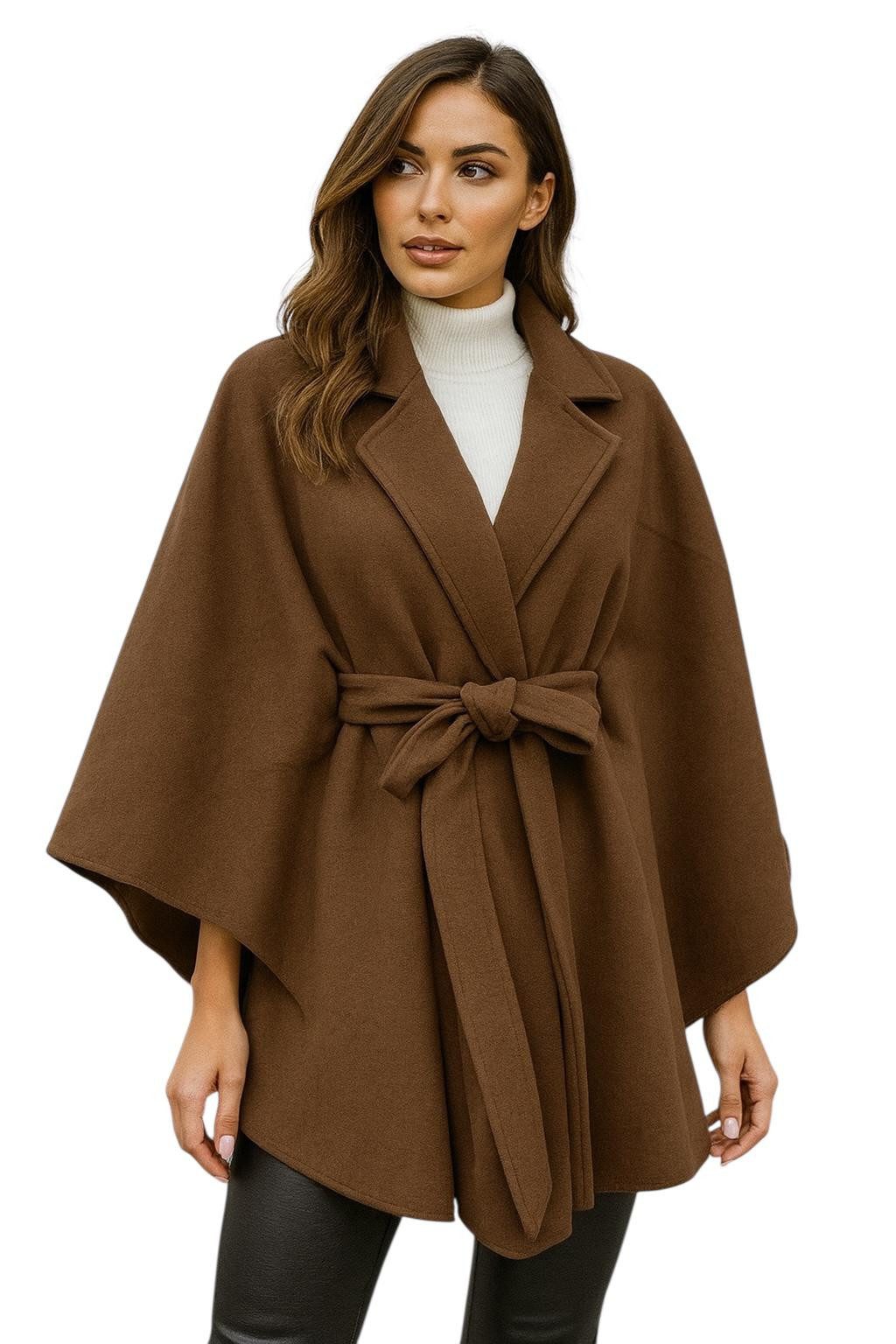 Worldclassca Poncho Worldclassca Mantel mit Gürtel Poncho Jacke Elegant Umhang Fashion Neue Kollektion - Stilvolle und gemütliche Mode für Damen