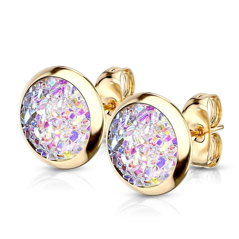 Ohrring-Set Ohrstecker rund Aurora Borealis gold aus Edelstahl Damen