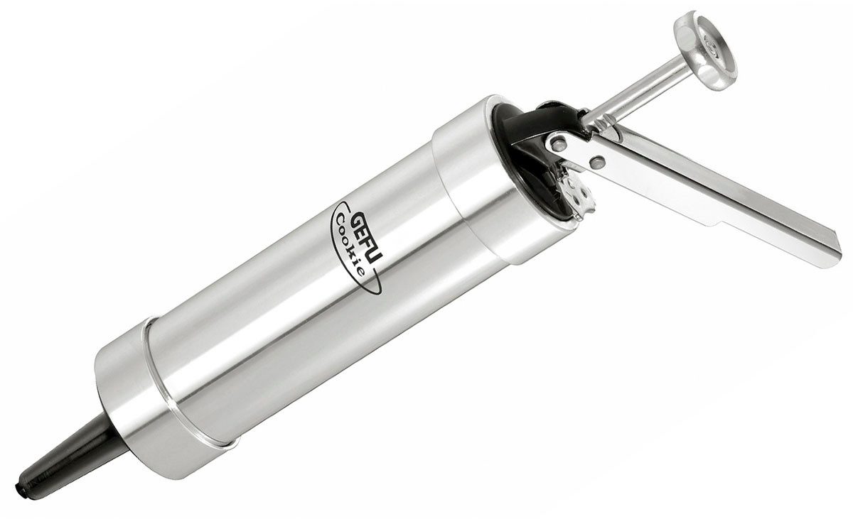 GEFU Gebäckpresse COOKIE, (Set, 26-tlg., mit 20 Motiven, 4 Spritztüllen, 1 Silikon Backmatte), vielseitig, präzise Dekoration, robust und langlebig