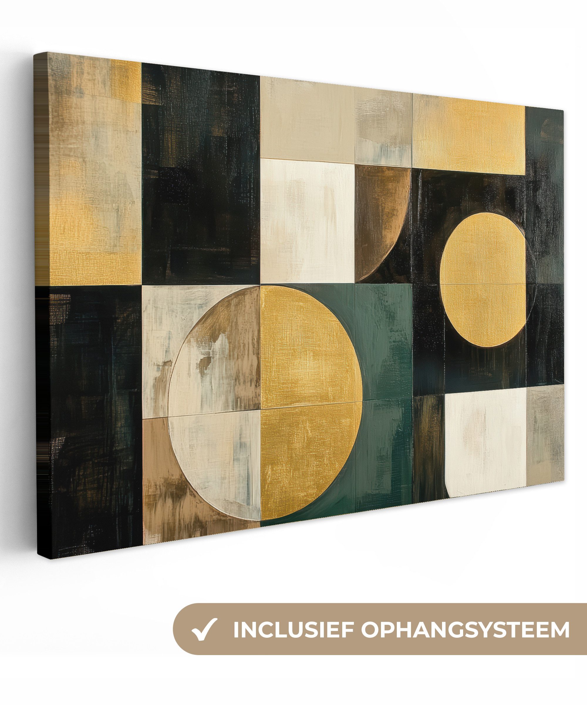 OneMillionCanvasses® Leinwandbild Abstrakt - Gold - Bronze - Formen - Geometrisch, Fotodruck (1 St), Leinwand Bilder Klein, Wand Dekoration Aesthetic 30x20 cm