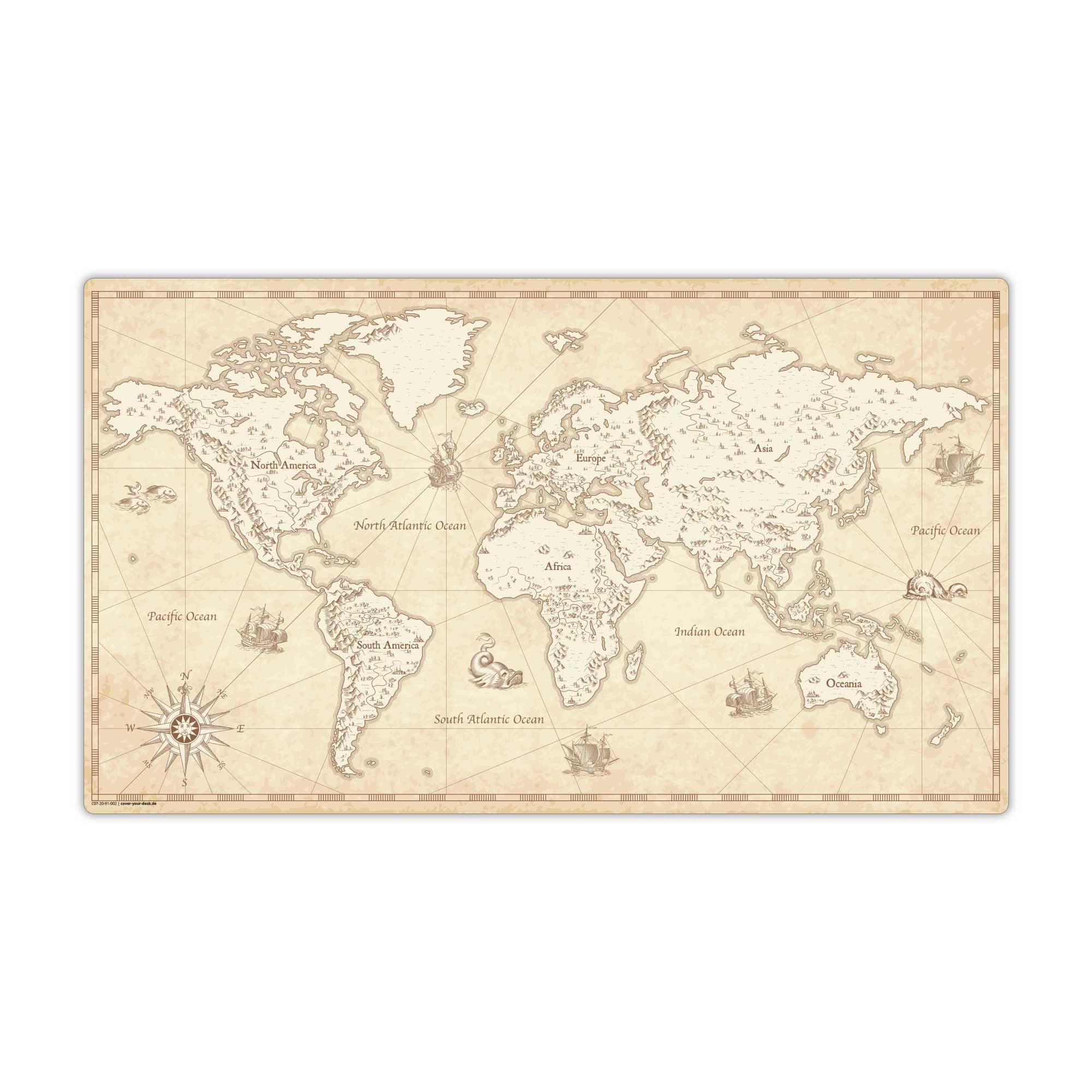 Schreibtischunterlage abwaschbar – Weltkarte retro – aus Premium Vinyl – Made in Germany