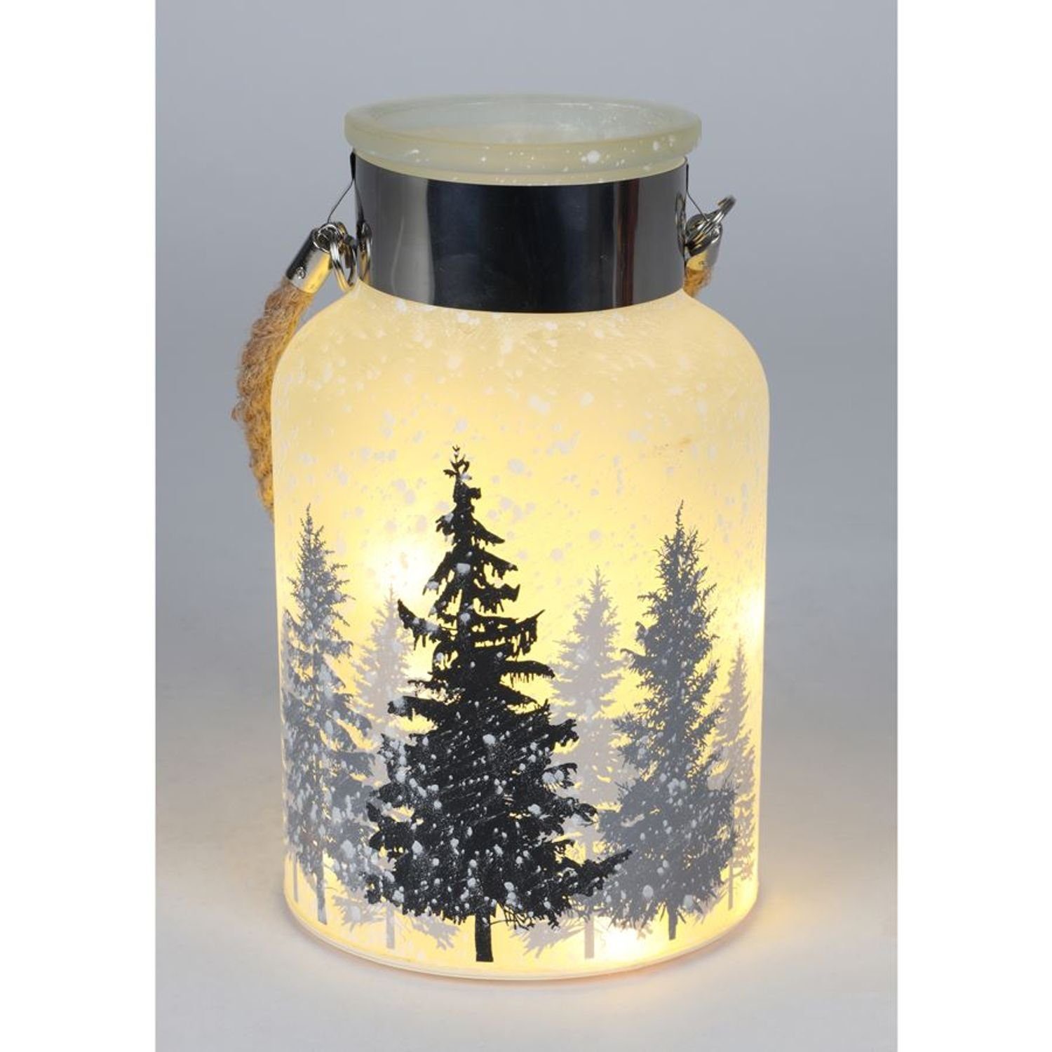 Dekoglas Wald Weihnachtsdeko Windlicht BURI Kugelleuchte LED verschneiter Laterne Winter