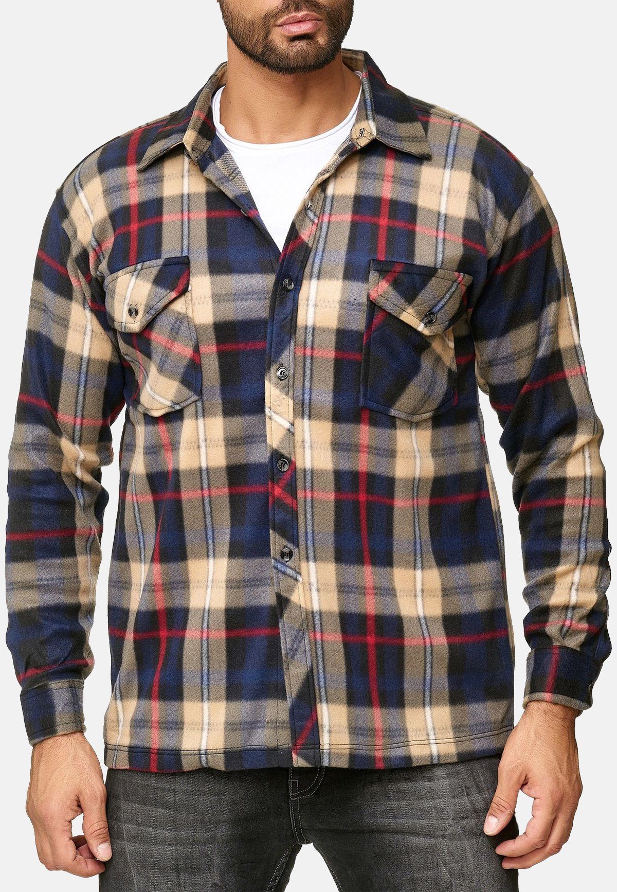 Egomaxx Langarmhemd Fleece Holzfäller Kariert Arbeiterjacke günstig online kaufen