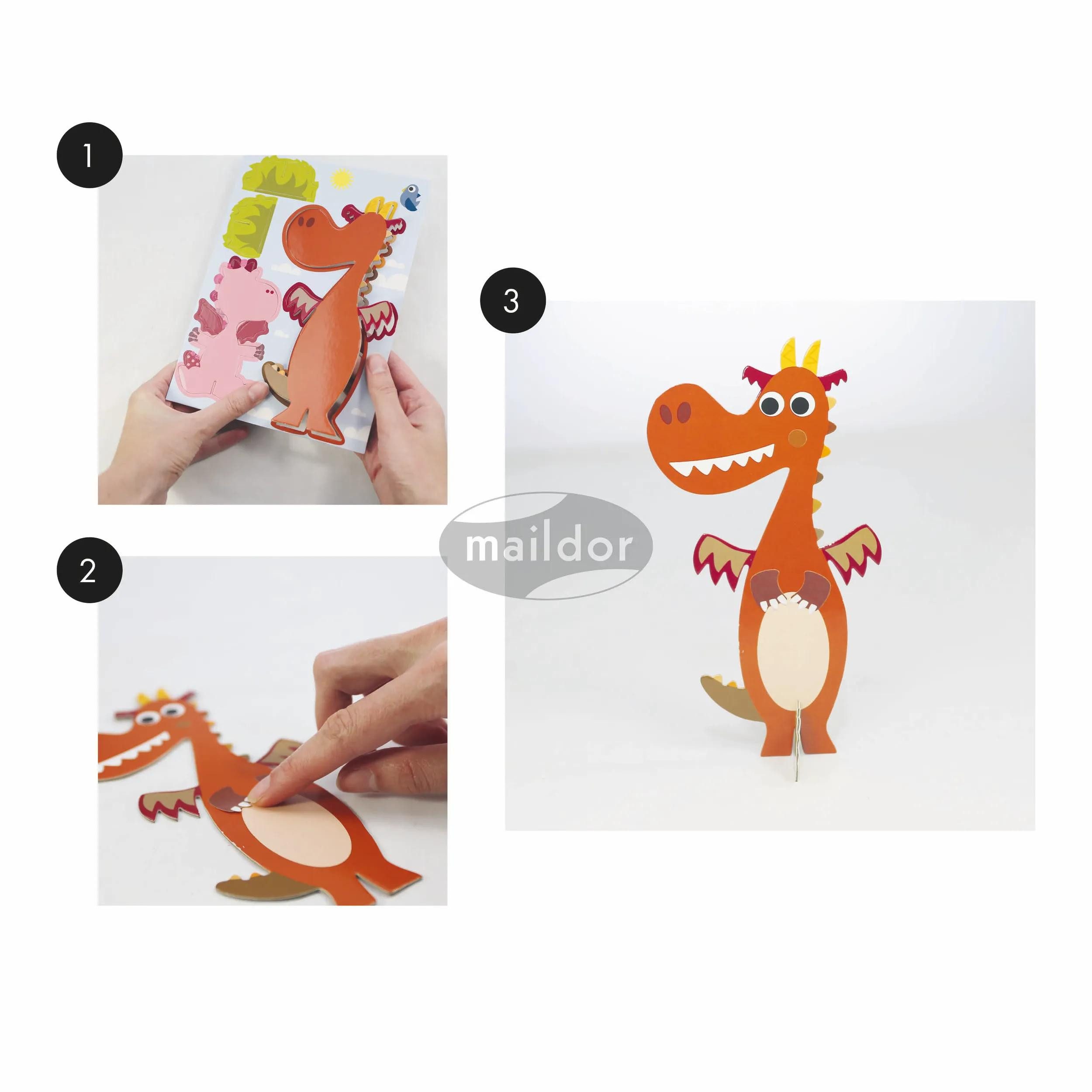 maildor Sticker 10x Kreativset, 3D-Drachen - Mehrfarbig AF024C, My Mandarine