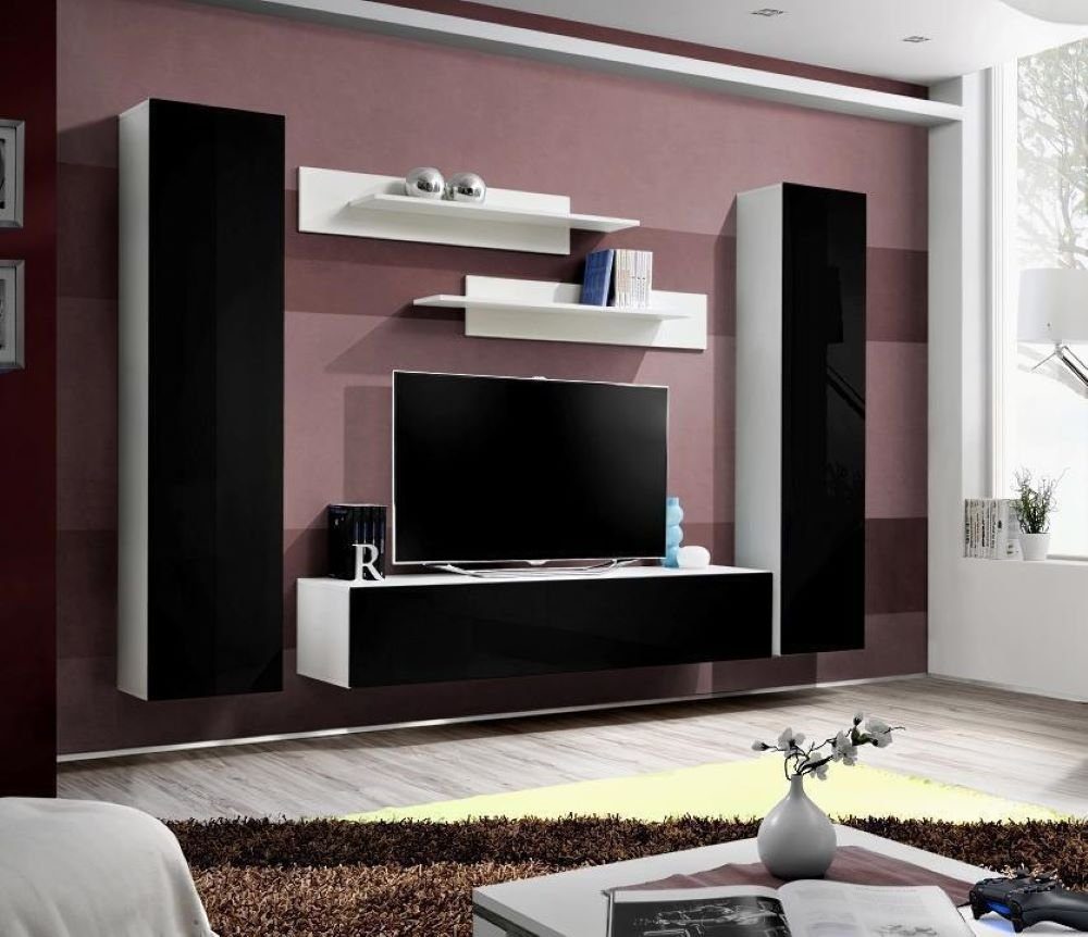 JVmoebel Wohnzimmer-Set Modern Design Wohnwand Holz Wand Regale Komplett TV-Ständer, (40-St), Made in Europa