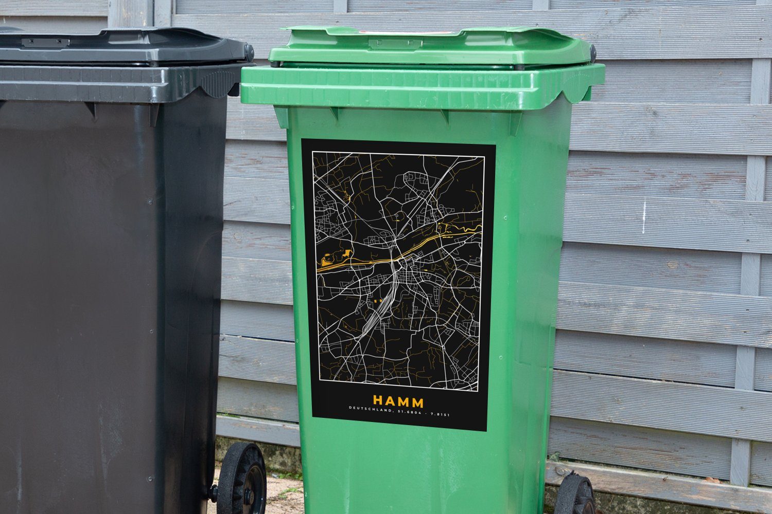 Wandsticker Mülltonne, - Sticker, MuchoWow Deutschland (1 und Stadtplan Abfalbehälter Gold Container, Karte - - - St), Hamm Schwarz Mülleimer-aufkleber,